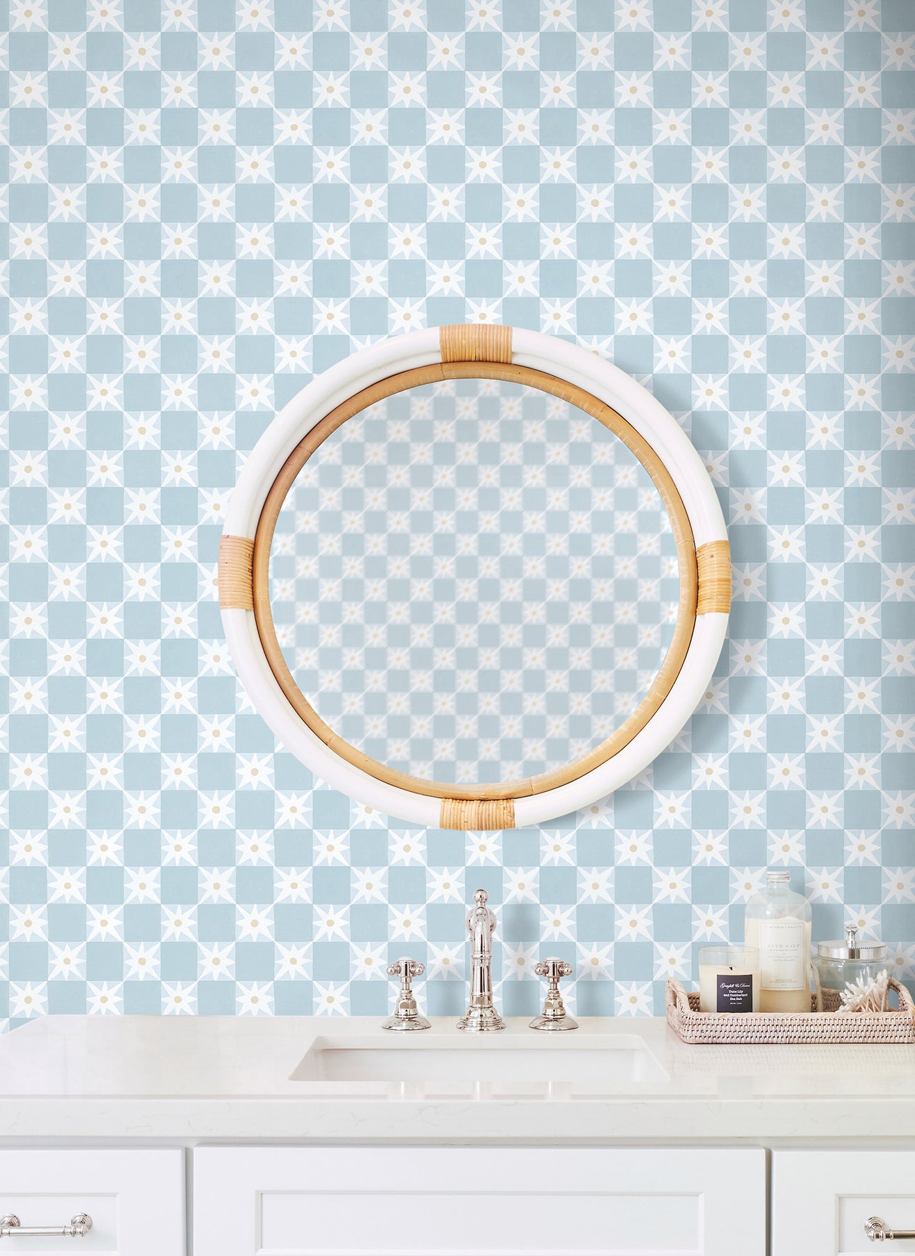 Stardust Checkerboard Peel and Stick wallpaper in blue color - pattern number PSW1588RL - by York in the Mirth Studio Peel and Stick Wallpaper collection