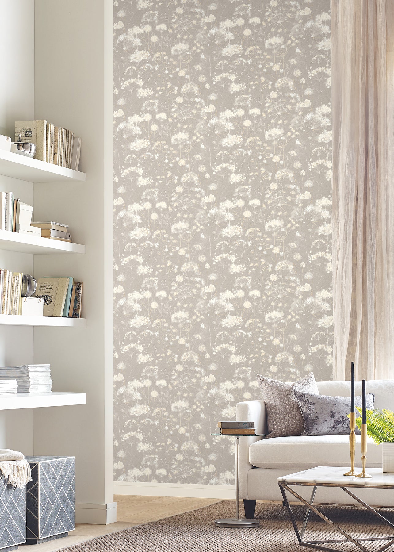 Botanical Fantasy Peel and Stick wallpaper in soft taupe color - pattern number PSW1605RL - by Candice Olson in the Simply Candice 2 Peel and Stick Wallpaper collection