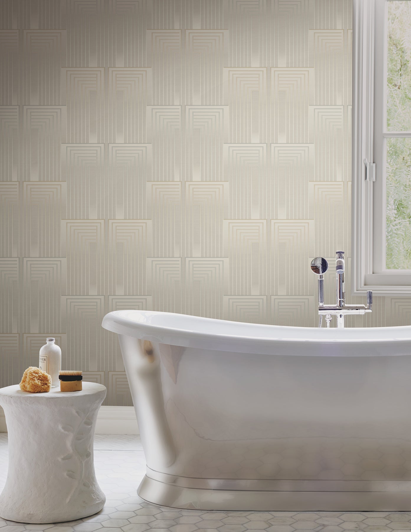 Vanishing Peel and Stick wallpaper in taupe &amp; pearl color - pattern number PSW1606RL - by Candice Olson in the Simply Candice 2 Peel and Stick Wallpaper collection