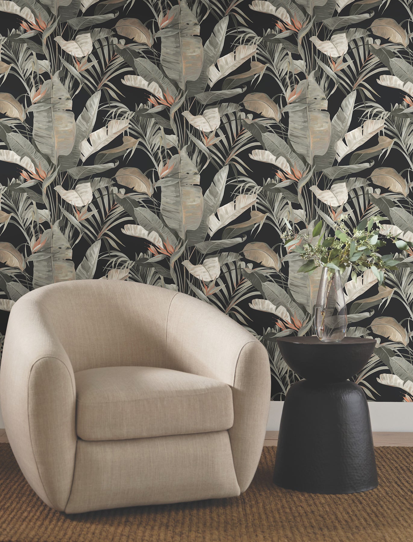 Tropical Cabana Peel and Stick wallpaper in black color - pattern number PSW1614RL - by Candice Olson in the Simply Candice 2 Peel and Stick Wallpaper collection