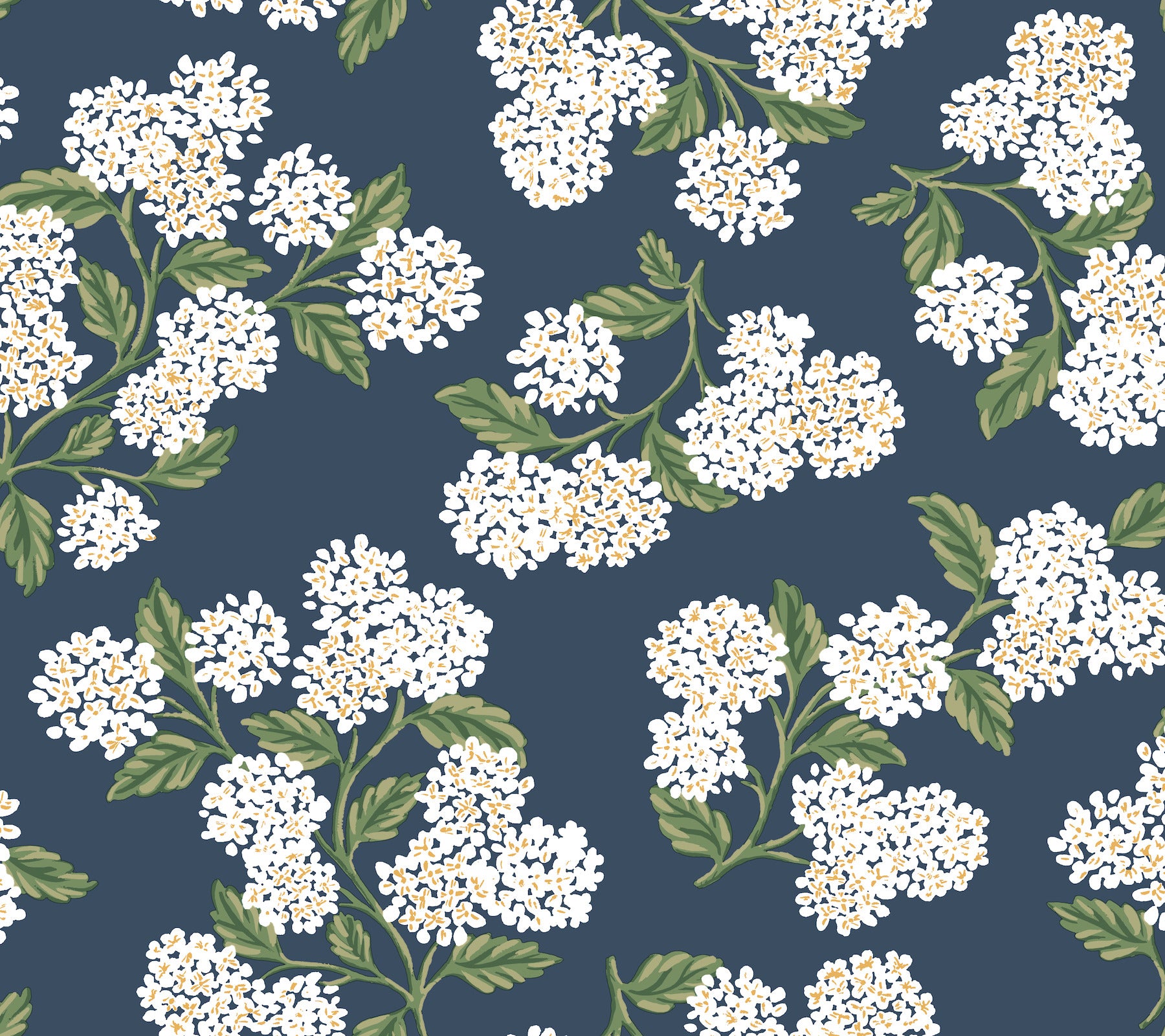 Hydrangea Peel and Stick wallpaper in navy &amp; white metallic color - pattern number PSW1619RL - by Rifle Paper Co in the Rifle Paper Co Fourth Edition Peel and Stick Wallpaper collection