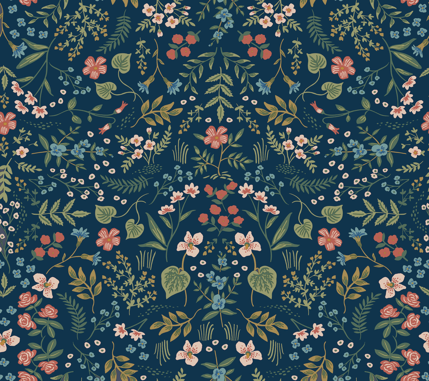 Wildwood Peel and Stick wallpaper in navy metallic color - pattern number PSW1622RL - by Rifle Paper Co in the Rifle Paper Co Fourth Edition Peel and Stick Wallpaper collection
