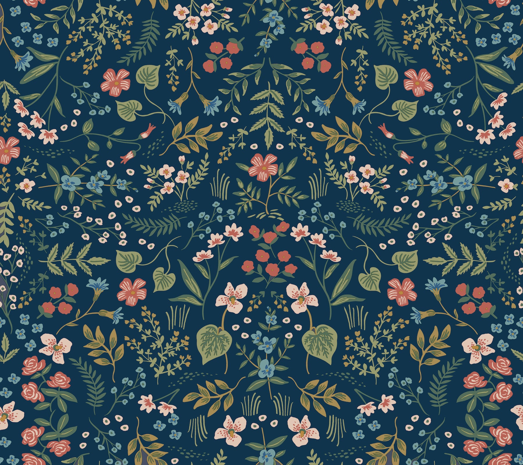 Wildwood Peel and Stick wallpaper in navy metallic color - pattern number PSW1622RL - by Rifle Paper Co in the Rifle Paper Co Fourth Edition Peel and Stick Wallpaper collection