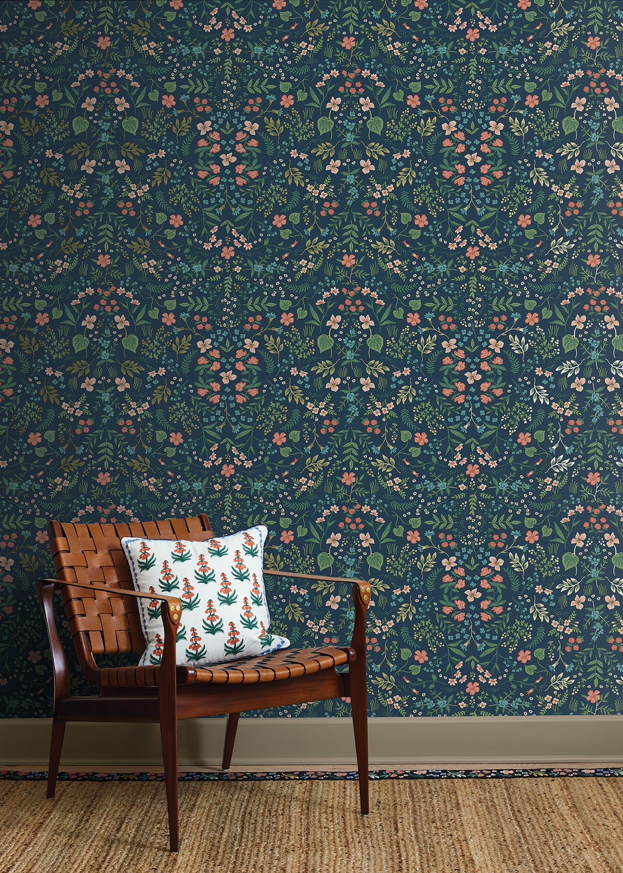 Wildwood Peel and Stick wallpaper in navy metallic color - pattern number PSW1622RL - by Rifle Paper Co in the Rifle Paper Co Fourth Edition Peel and Stick Wallpaper collection