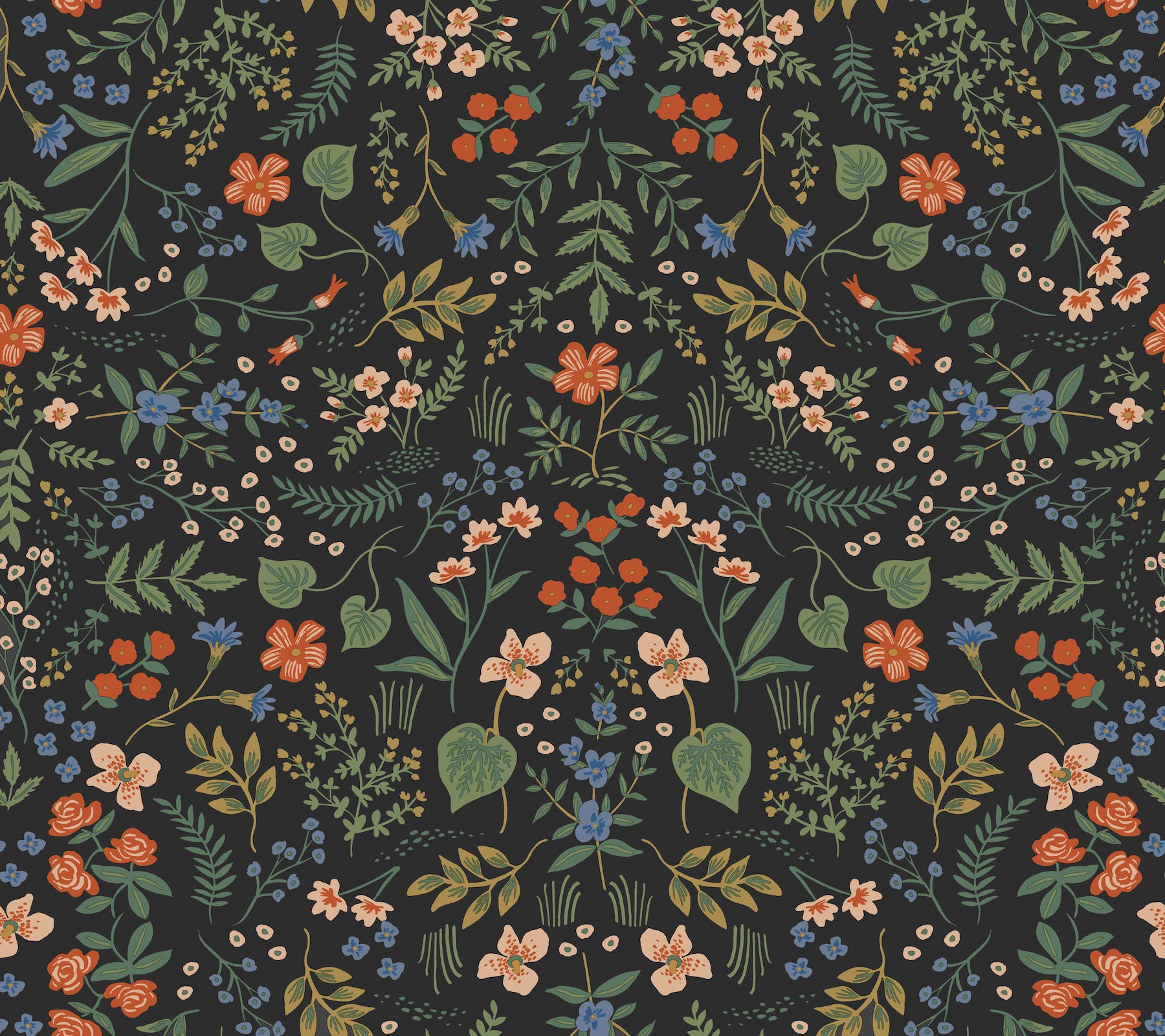 Wildwood Peel and Stick wallpaper in black metallic color - pattern number PSW1623RL - by Rifle Paper Co in the Rifle Paper Co Fourth Edition Peel and Stick Wallpaper collection