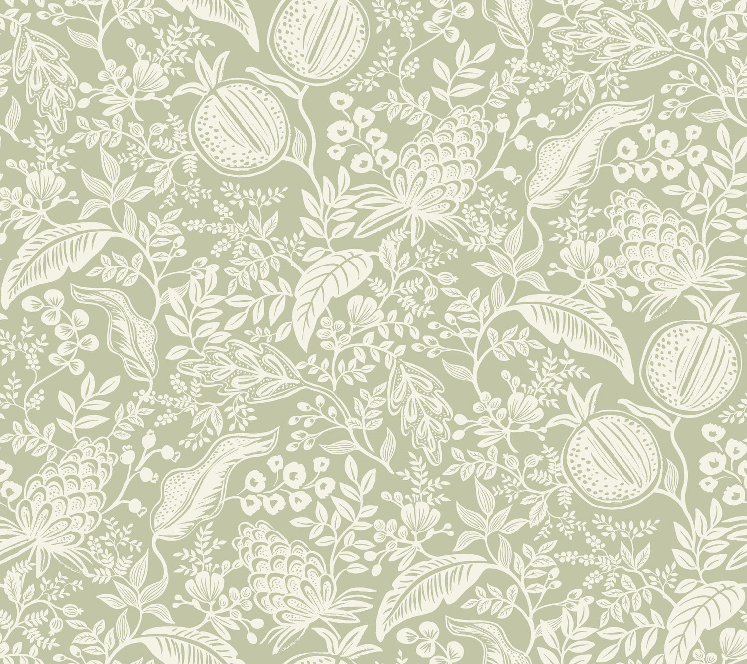 Pomegranate Peel and Stick wallpaper in pistachio color - pattern number PSW1630RL - by Rifle Paper Co in the Rifle Paper Co Fourth Edition Peel and Stick Wallpaper collection