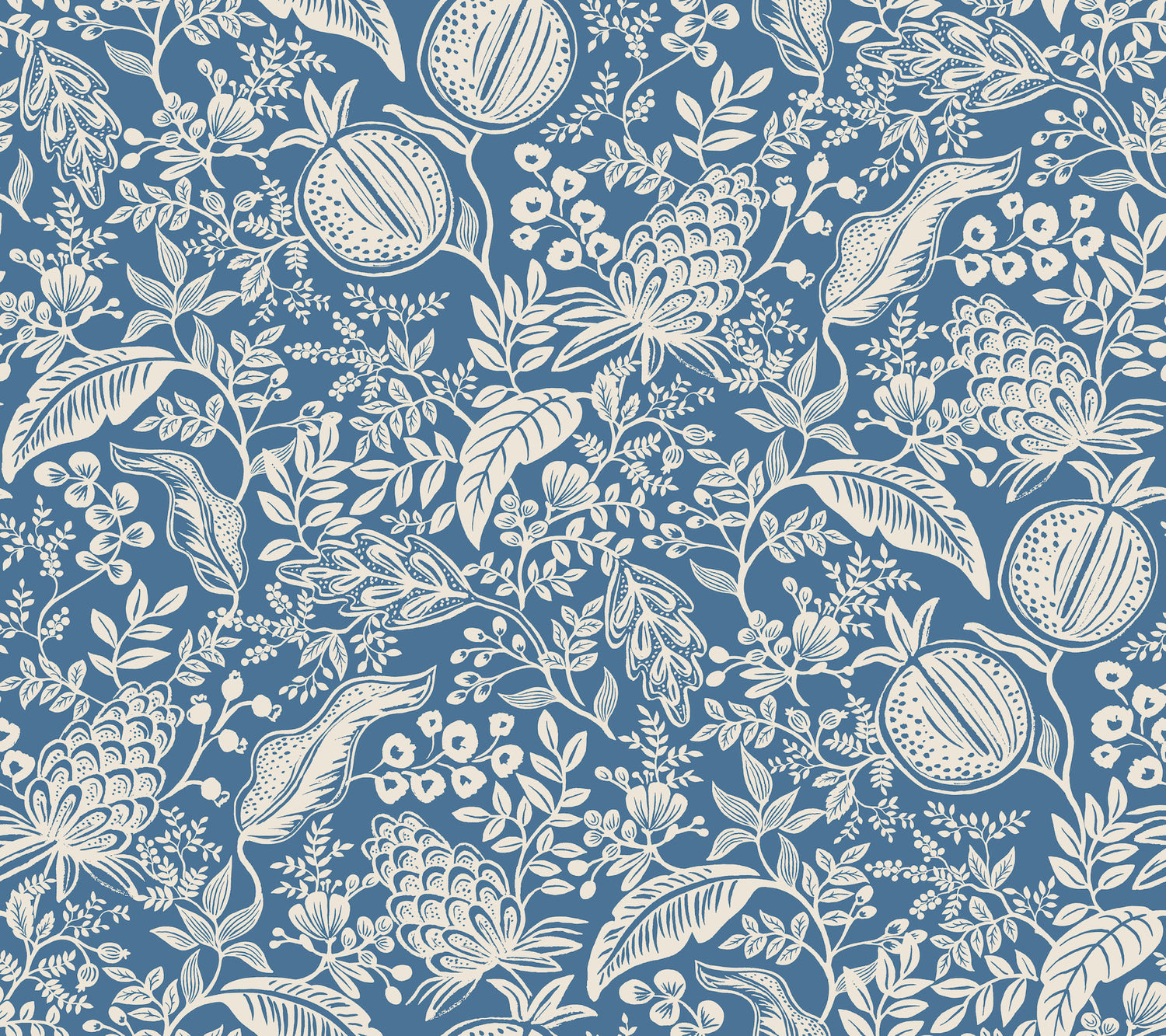 Pomegranate Peel and Stick wallpaper in blue &amp; ivory color - pattern number PSW1631RL - by Rifle Paper Co in the Rifle Paper Co Fourth Edition Peel and Stick Wallpaper collection
