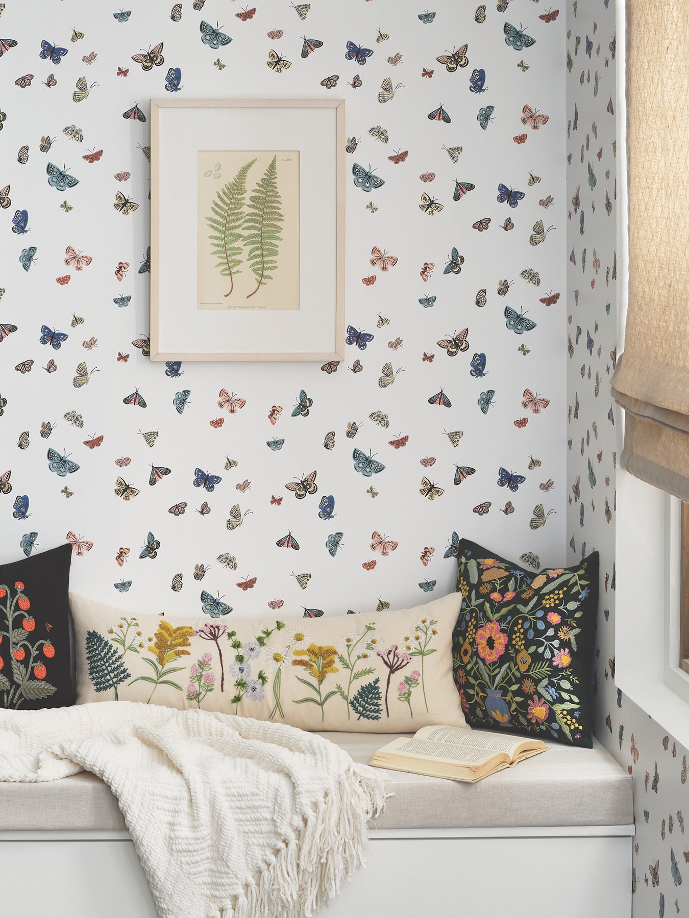 Butterfly House Peel and Stick wallpaper in white color - pattern number PSW1632RL - by Rifle Paper Co in the Rifle Paper Co Fourth Edition Peel and Stick Wallpaper collection