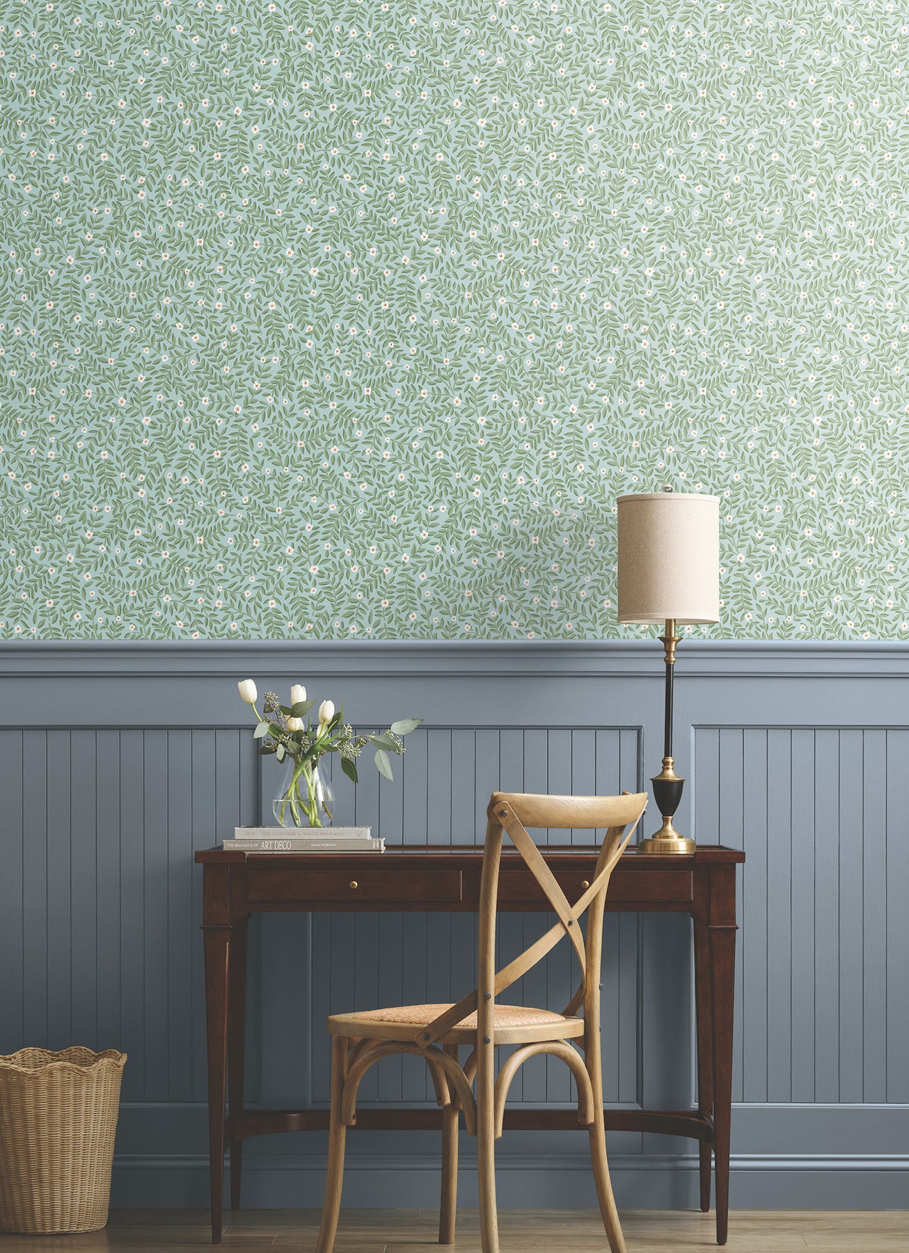 Elodie Petite Floral Peel and Stick wallpaper in light blue metallic color - pattern number PSW1672RL - by Rifle Paper Co in the Rifle Paper Co Fifth Edition Peel and Stick Wallpaper collection