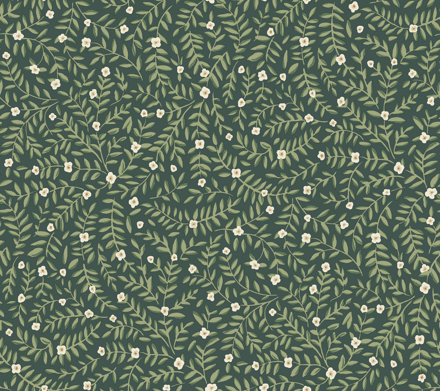 Elodie Petite Floral Peel and Stick wallpaper in evergreen metallic color - pattern number PSW1674RL - by Rifle Paper Co in the Rifle Paper Co Fifth Edition Peel and Stick Wallpaper collection