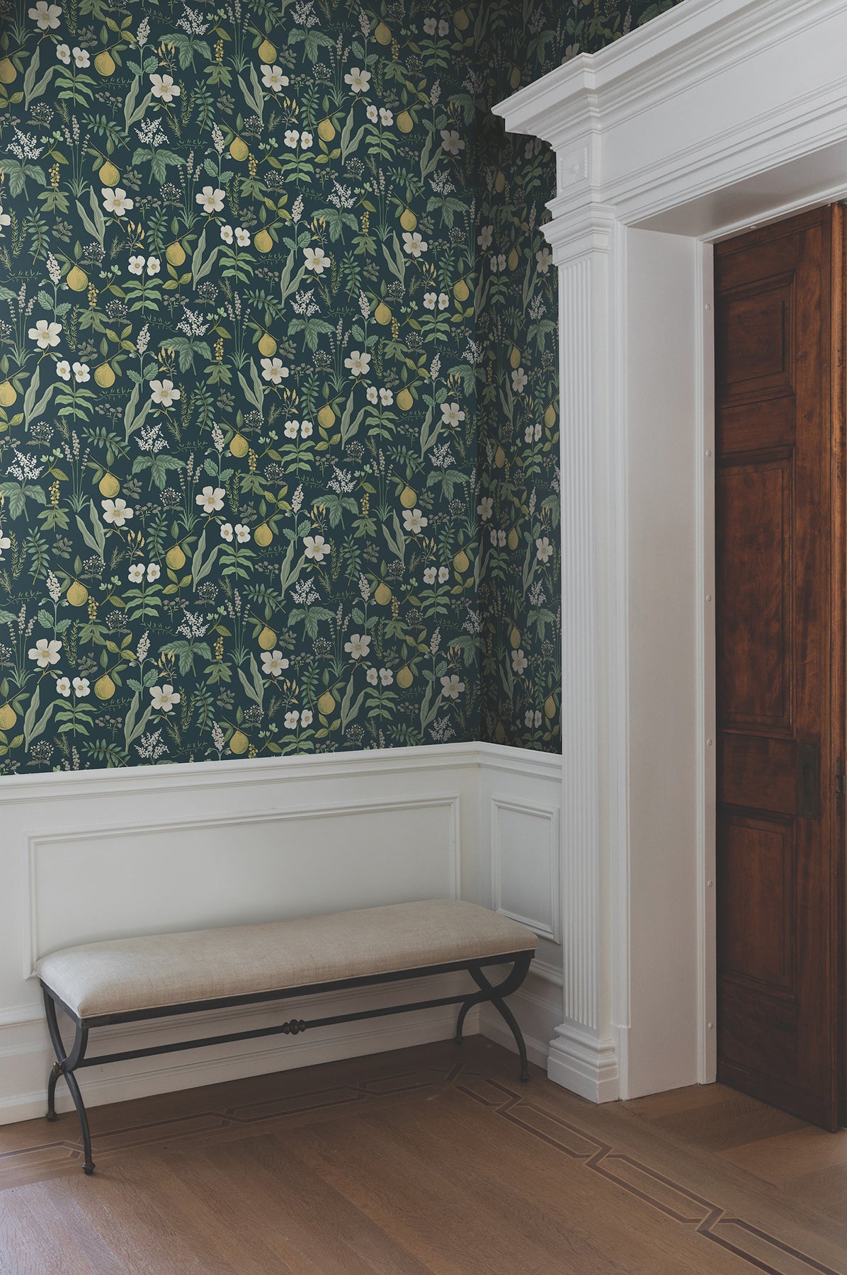 Herb Garden Botanical Peel and Stick wallpaper in navy color - pattern number PSW1677RL - by Rifle Paper Co in the Rifle Paper Co Fifth Edition Peel and Stick Wallpaper collection