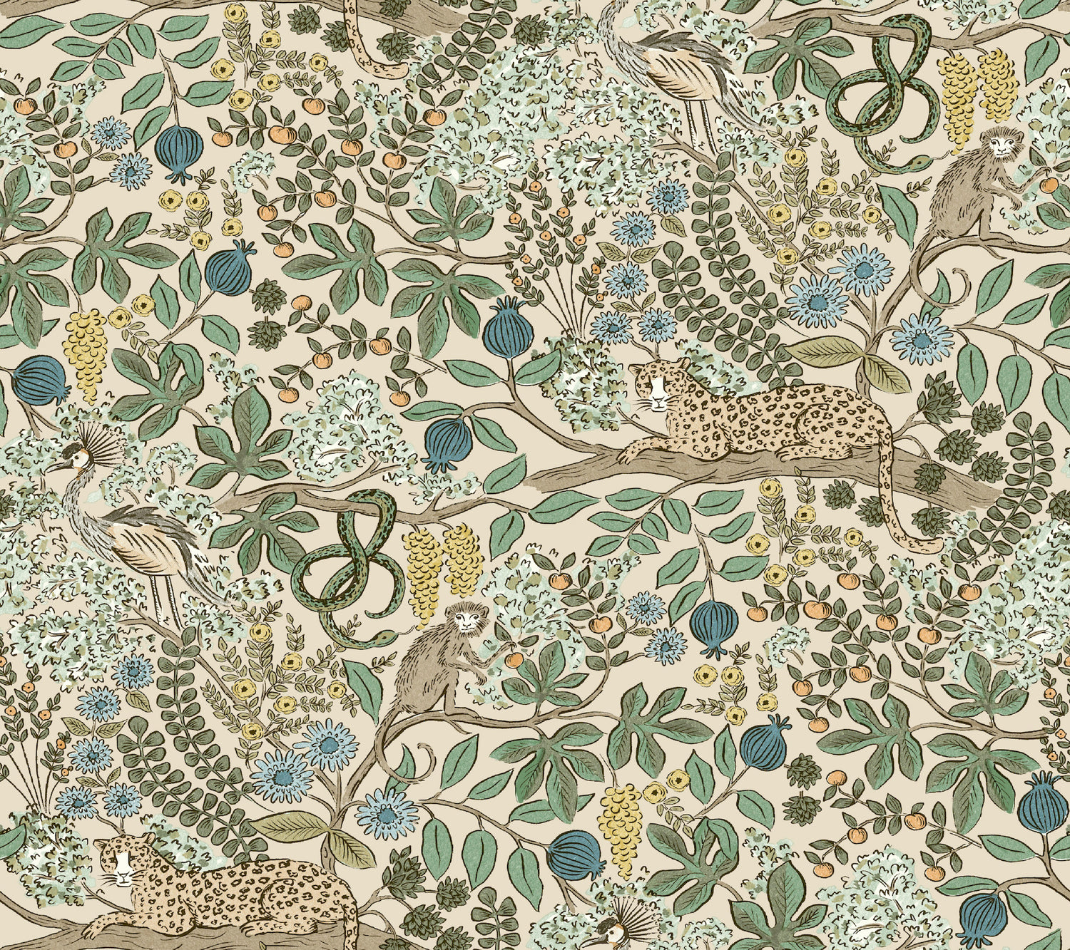 Safari Jungle Toile Peel and Stick wallpaper in cream color - pattern number PSW1681RL - by Rifle Paper Co in the Rifle Paper Co Fifth Edition Peel and Stick Wallpaper collection
