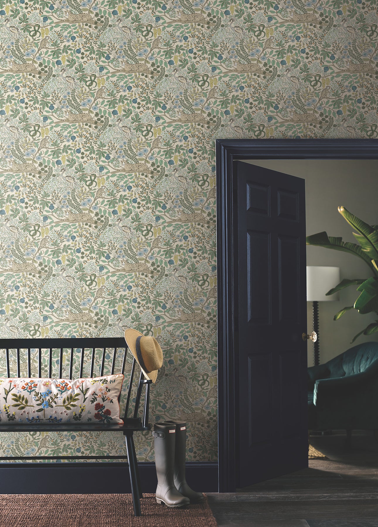Safari Jungle Toile Peel and Stick wallpaper in cream color - pattern number PSW1681RL - by Rifle Paper Co in the Rifle Paper Co Fifth Edition Peel and Stick Wallpaper collection