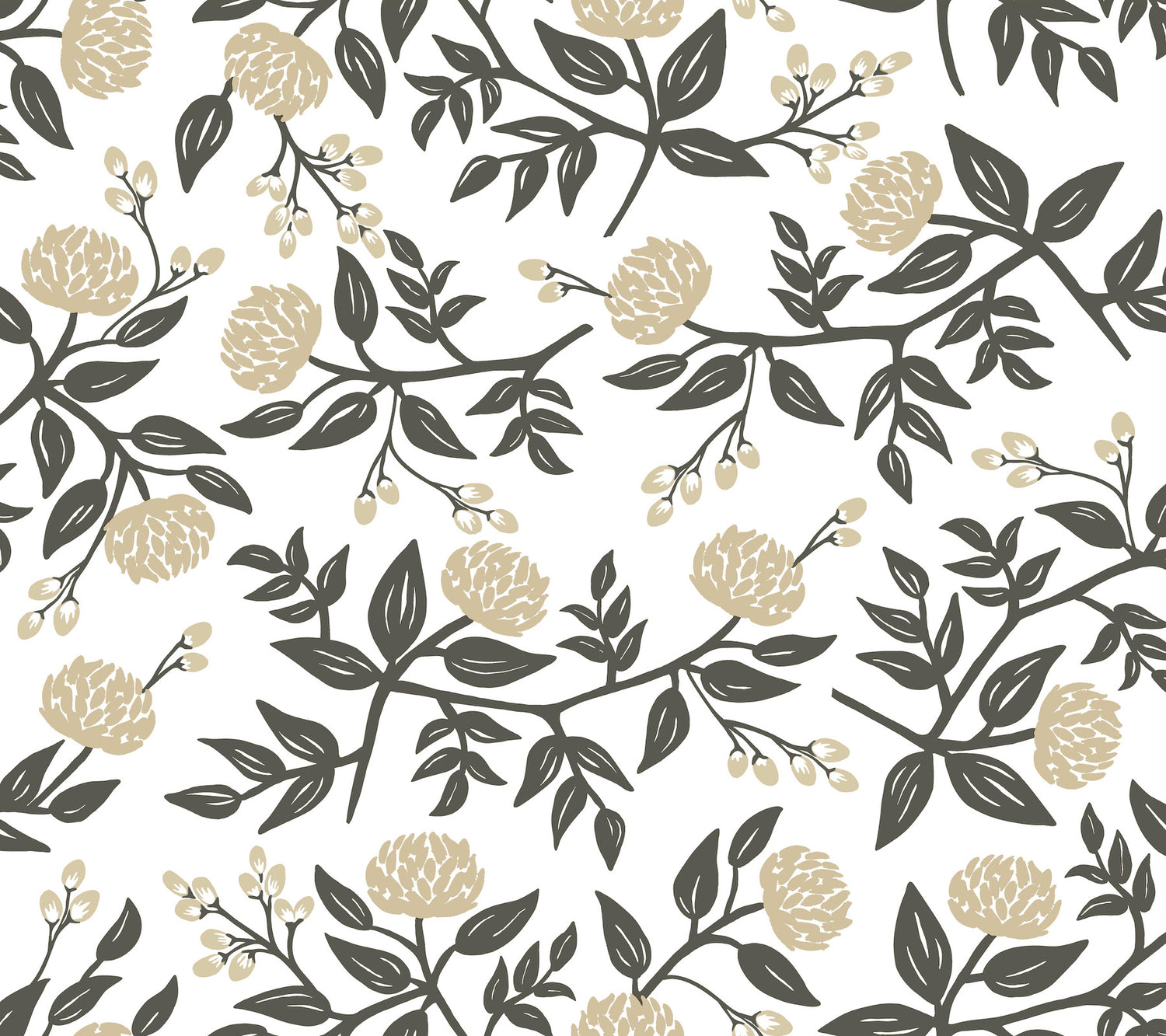 Peonies Floral Peel and Stick wallpaper in gold metallic color - pattern number PSW1686RL - by Rifle Paper Co in the Rifle Paper Co Fifth Edition Peel and Stick Wallpaper collection