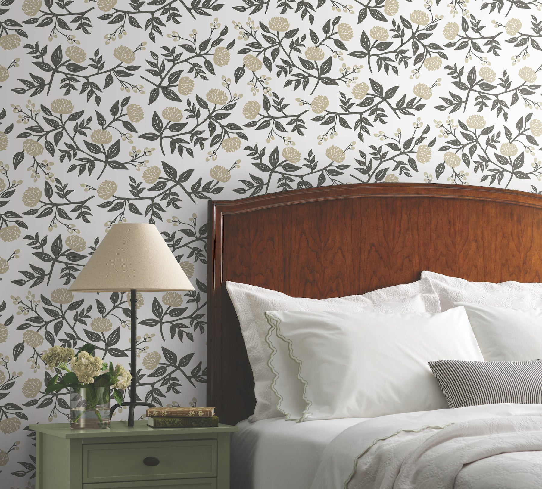 Peonies Floral Peel and Stick wallpaper in gold metallic color - pattern number PSW1686RL - by Rifle Paper Co in the Rifle Paper Co Fifth Edition Peel and Stick Wallpaper collection