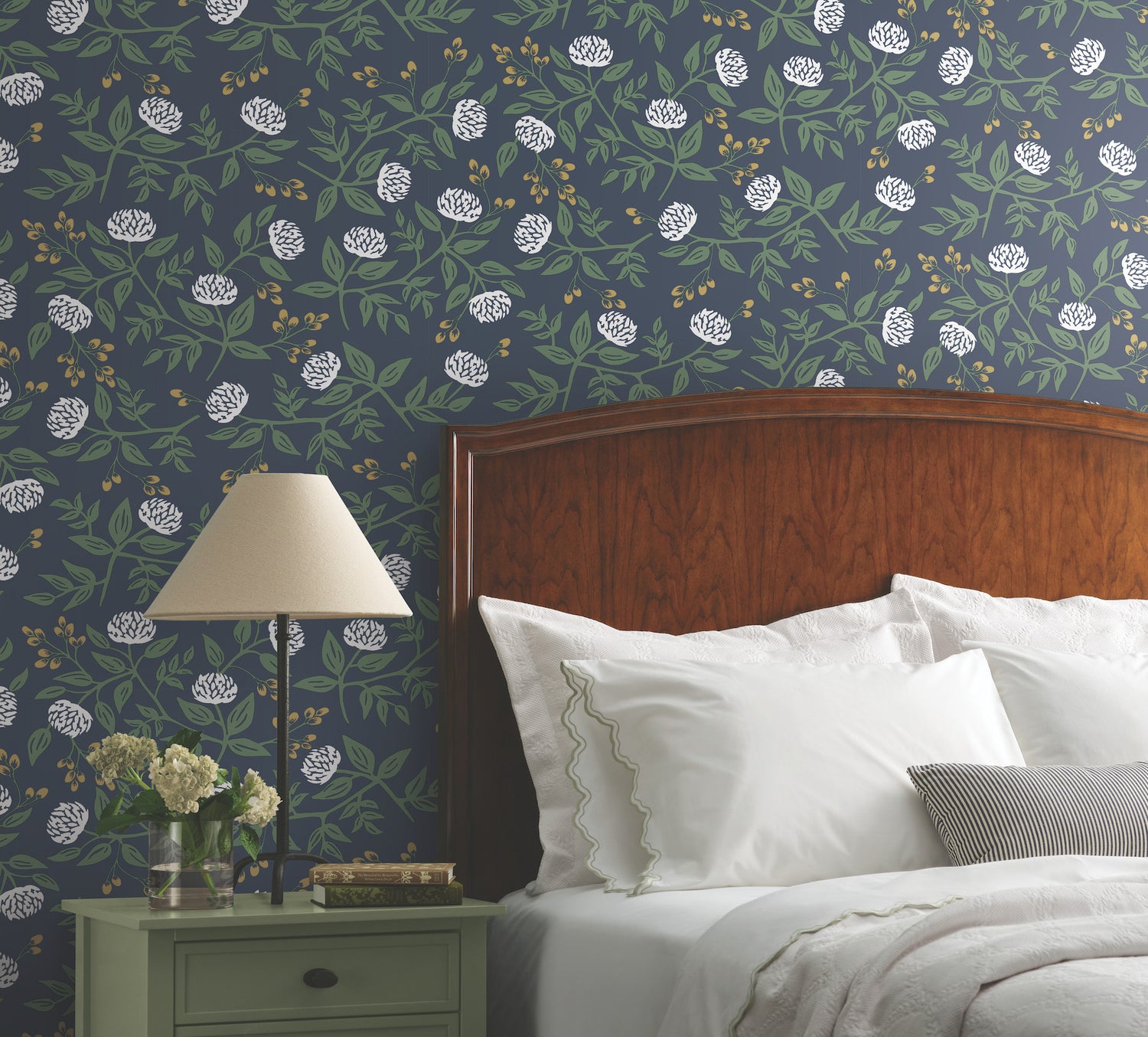 Peonies Floral Peel and Stick wallpaper in navy metallic color - pattern number PSW1687RL - by Rifle Paper Co in the Rifle Paper Co Fifth Edition Peel and Stick Wallpaper collection
