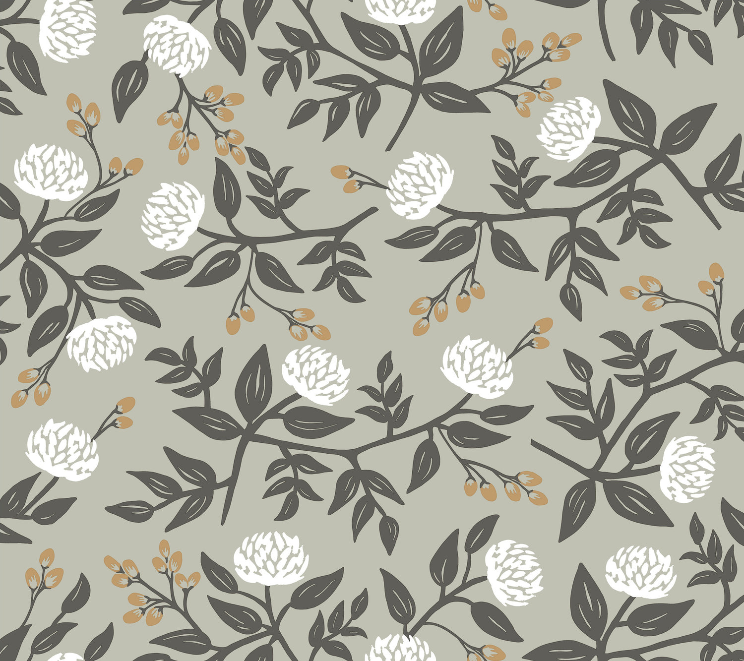Peonies Floral Peel and Stick wallpaper in grey metallic color - pattern number PSW1688RL - by Rifle Paper Co in the Rifle Paper Co Fifth Edition Peel and Stick Wallpaper collection