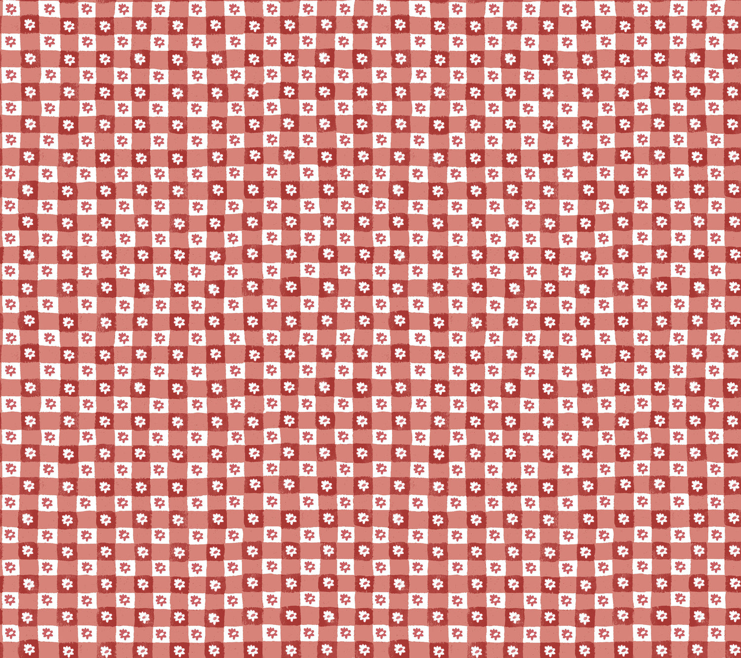 Daisy Gingham Floral Check Peel and Stick wallpaper in red color - pattern number PSW1691RL - by Rifle Paper Co in the Rifle Paper Co Fifth Edition Peel and Stick Wallpaper collection