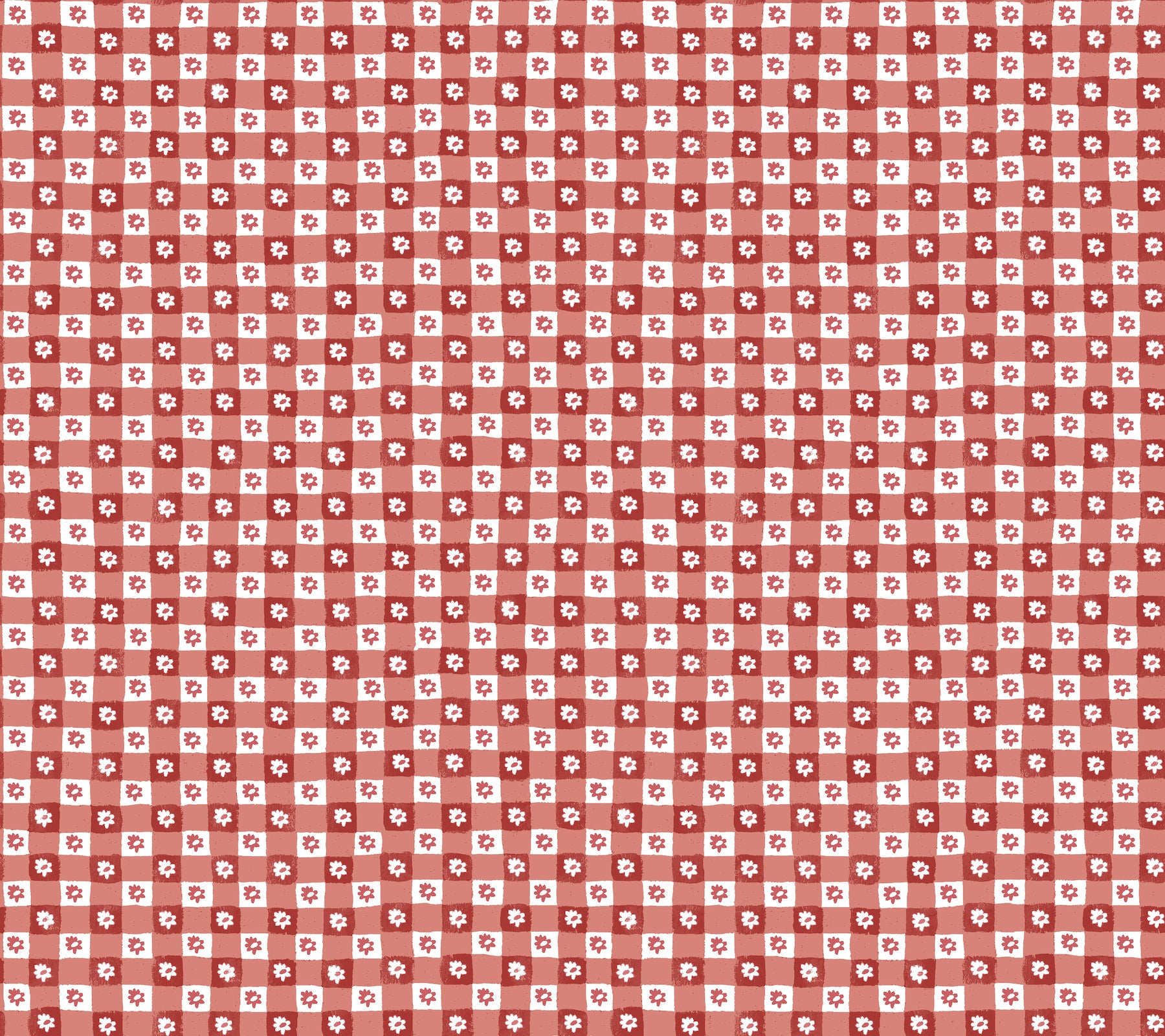 Daisy Gingham Floral Check Peel and Stick wallpaper in red color - pattern number PSW1691RL - by Rifle Paper Co in the Rifle Paper Co Fifth Edition Peel and Stick Wallpaper collection
