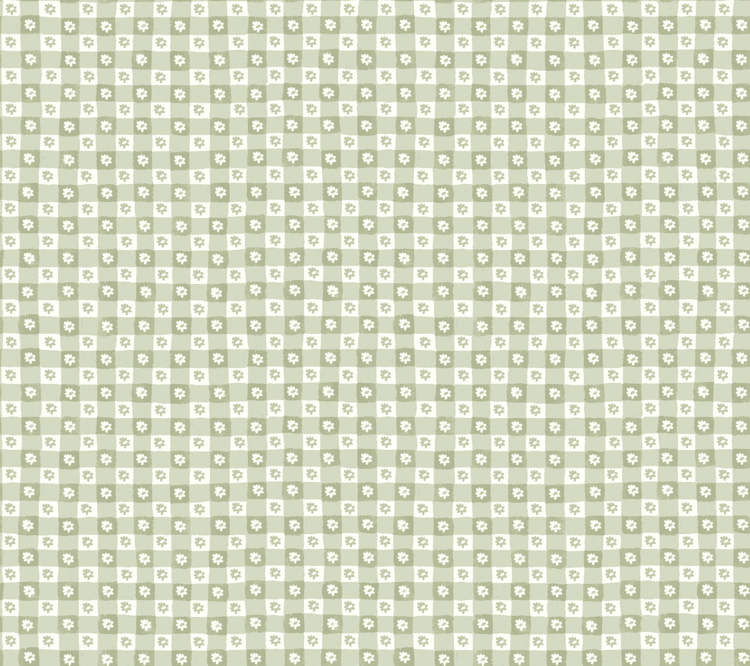 Daisy Gingham Floral Check Peel and Stick wallpaper in green color - pattern number PSW1694RL - by Rifle Paper Co in the Rifle Paper Co Fifth Edition Peel and Stick Wallpaper collection