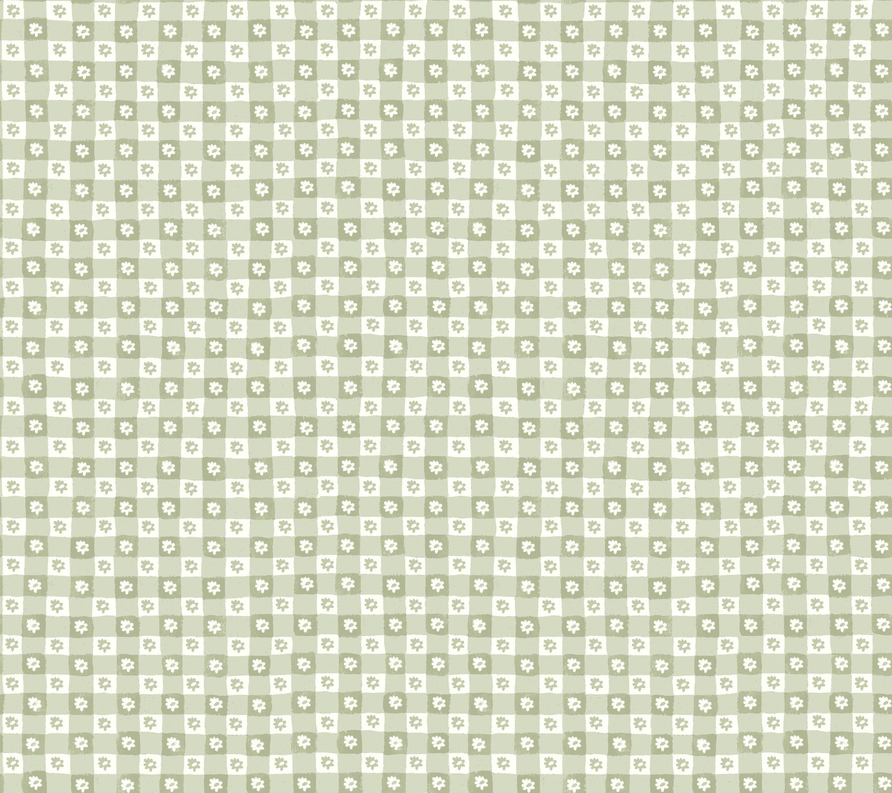 Daisy Gingham Floral Check Peel and Stick wallpaper in green color - pattern number PSW1694RL - by Rifle Paper Co in the Rifle Paper Co Fifth Edition Peel and Stick Wallpaper collection