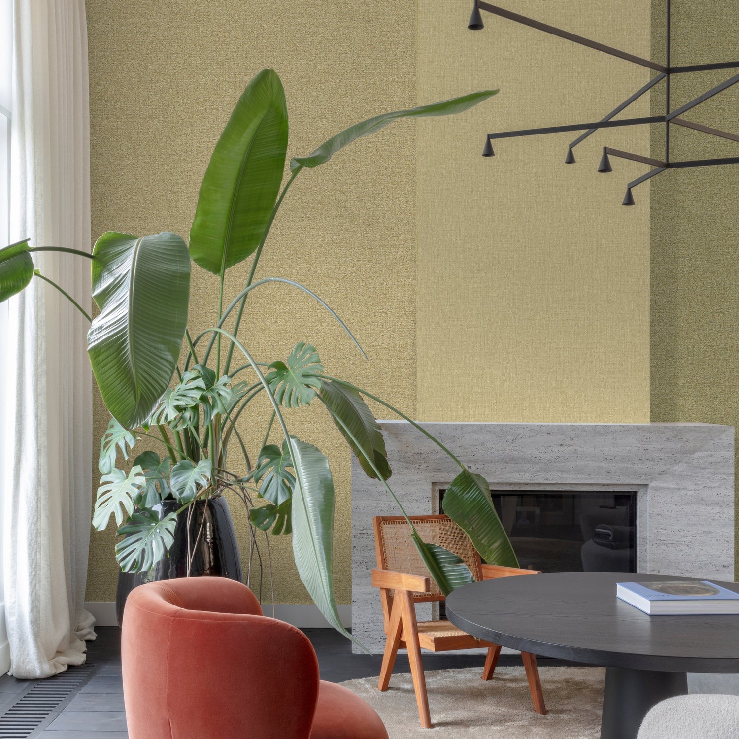 Textile Plain Wallpaper in gold color - pattern number PW1110 - by Grandeco in the Precious Weaves collection