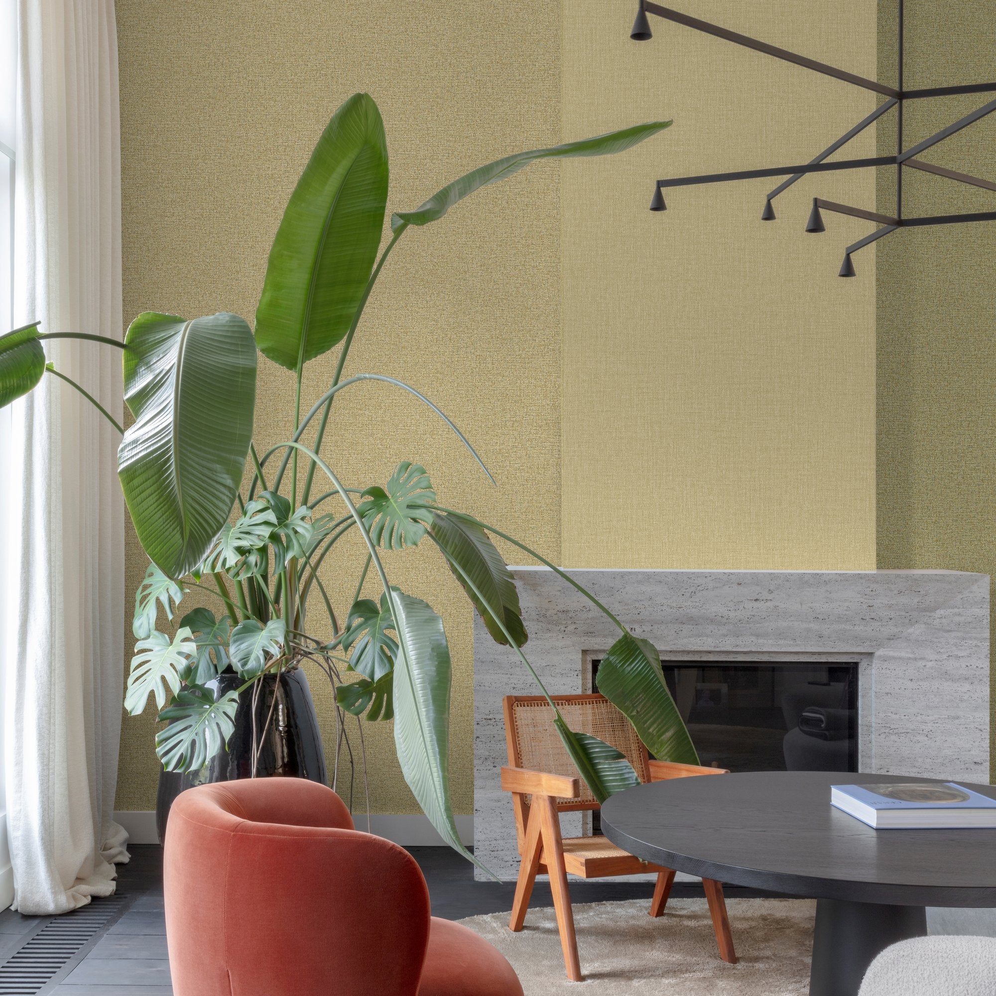 Textile Plain Wallpaper in gold color - pattern number PW1110 - by Grandeco in the Precious Weaves collection