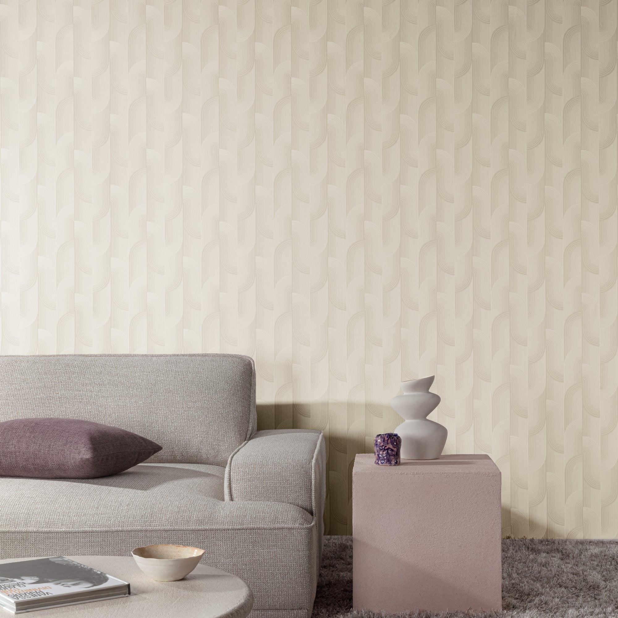 Geometric All-over Wallpaper in beige color - pattern number PW3101 - by Grandeco in the Precious Weaves collection