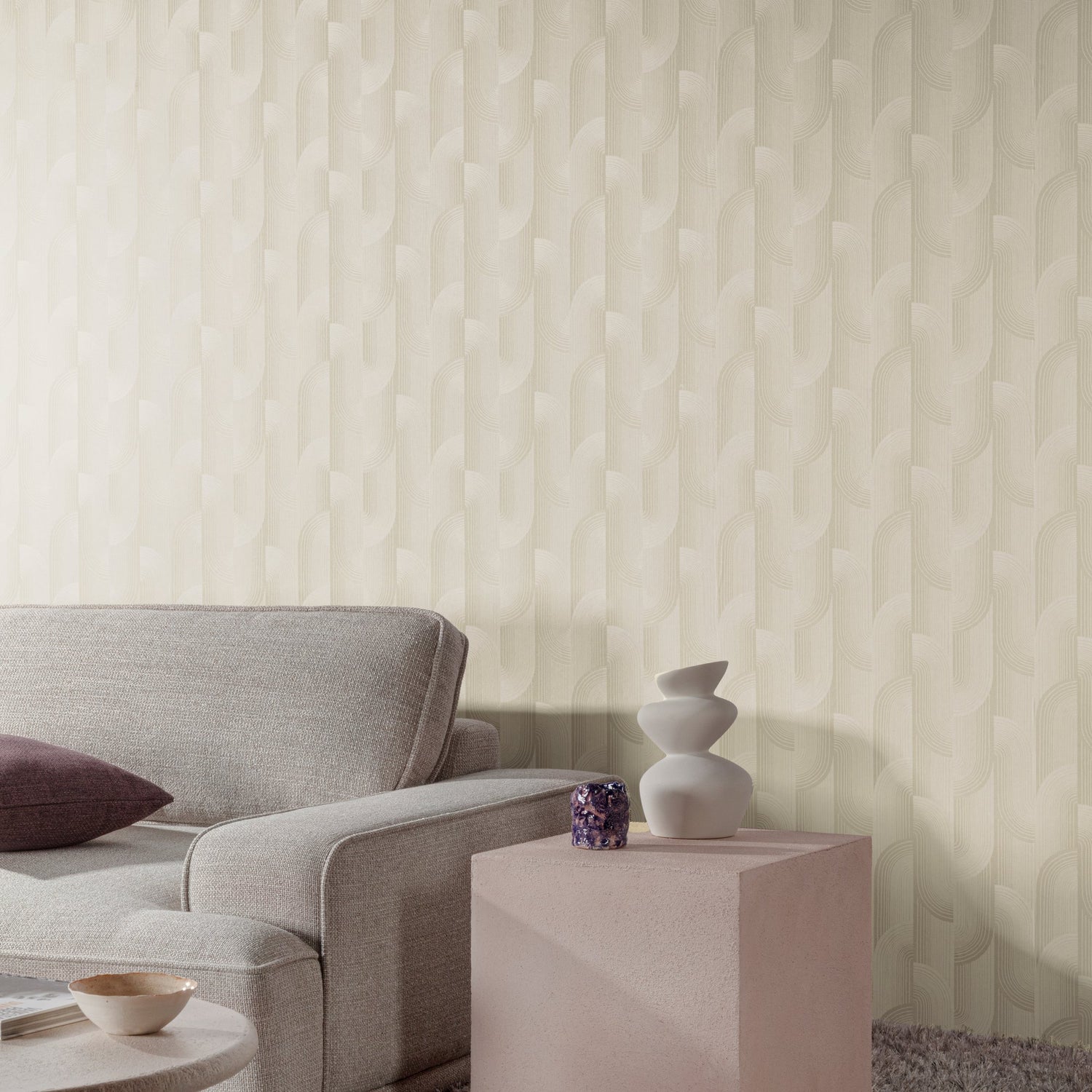 Geometric All-over Wallpaper in beige color - pattern number PW3101 - by Grandeco in the Precious Weaves collection