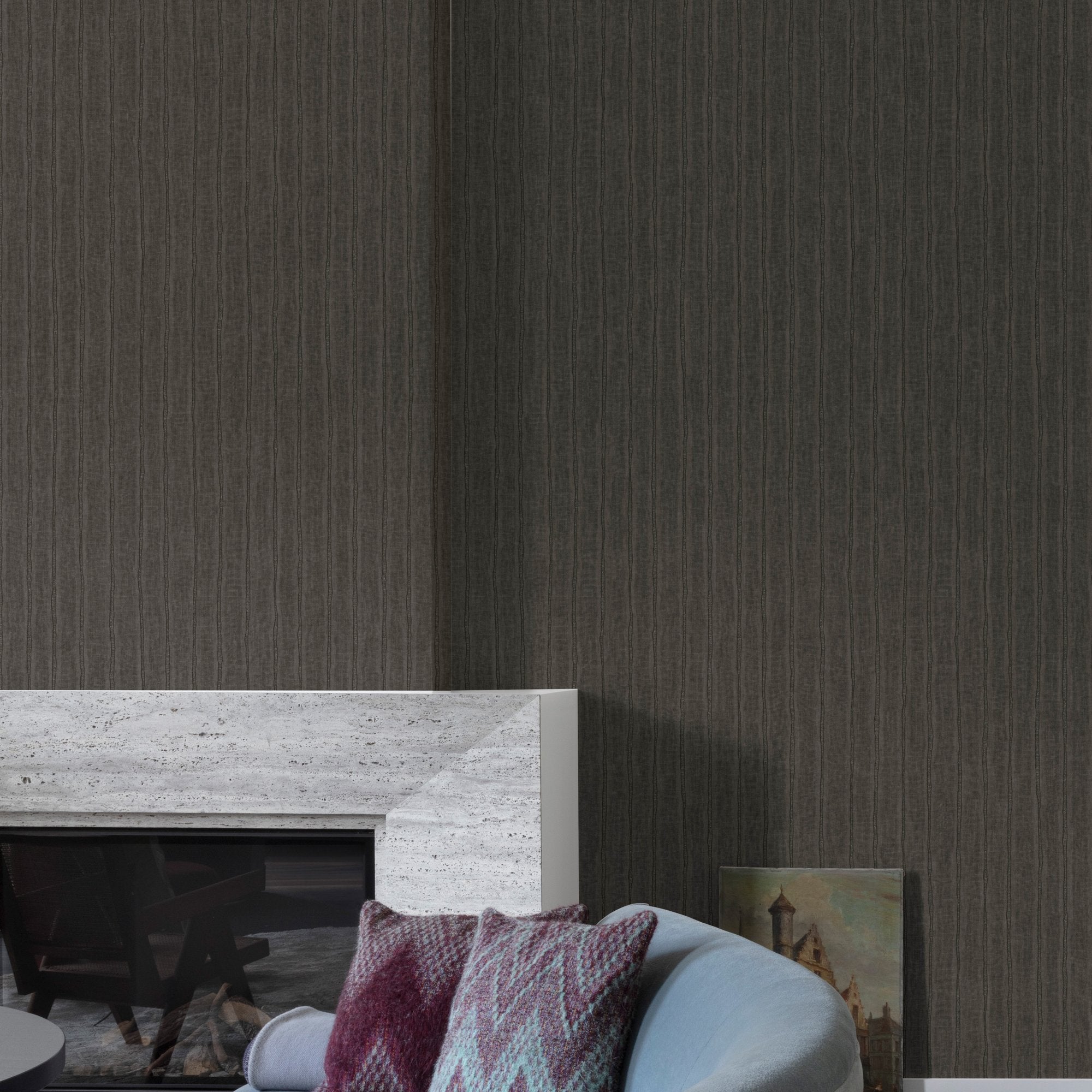 Irregular Stripes Wallpaper in black color - pattern number PW4009 - by Grandeco in the Precious Weaves collection