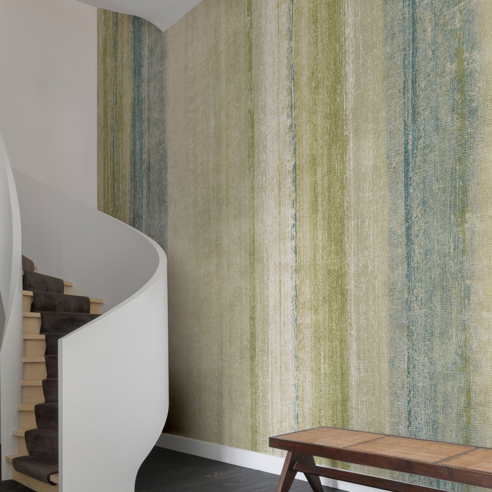 Styled Stripes 7 Panel Mural in green color - pattern number PW6001 - by Grandeco in the Precious Weaves collection