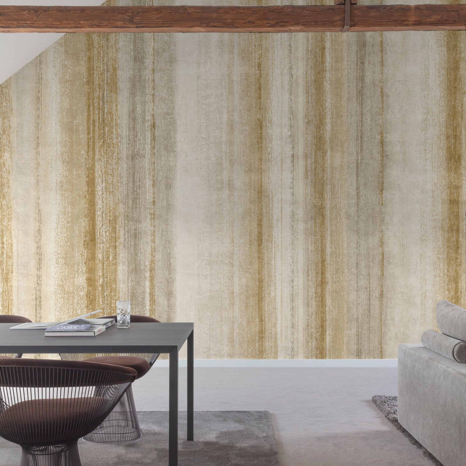 Styled Stripes 7 Panel Mural in beige color - pattern number PW6002 - by Grandeco in the Precious Weaves collection