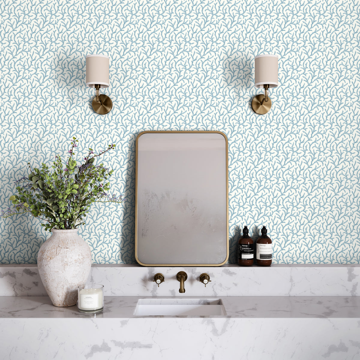 Inaya Wallpaper in Chambray color - pattern number PWC100010.15.0 - by The Pure Edit in the Sustainable Wallcovering collection