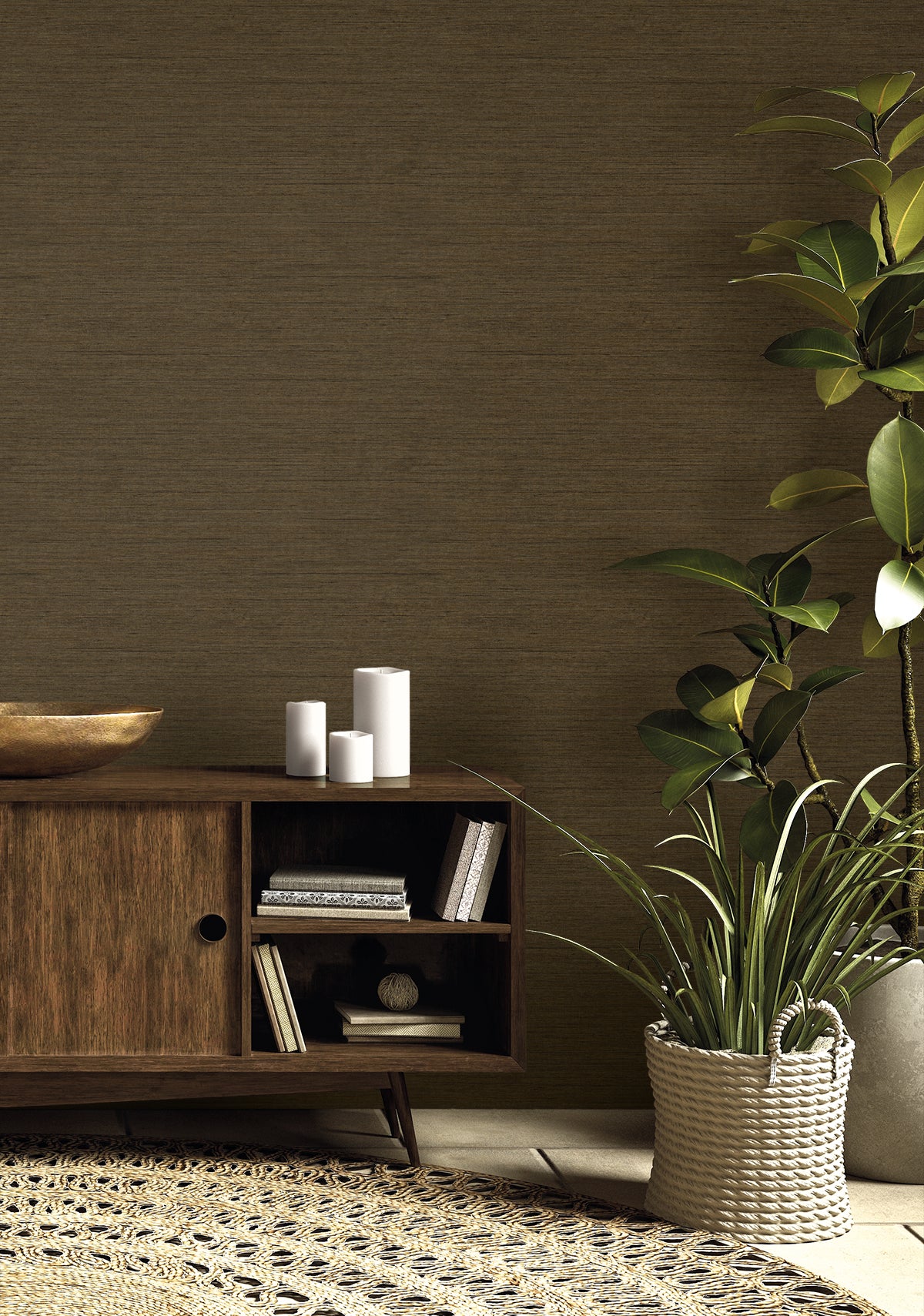 Threaded wallpaper in coffee color - pattern number RA40901 - by Seabrook in the Raffia collection