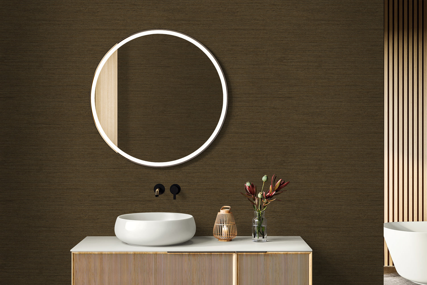Threaded wallpaper in coffee color - pattern number RA40901 - by Seabrook in the Raffia collection