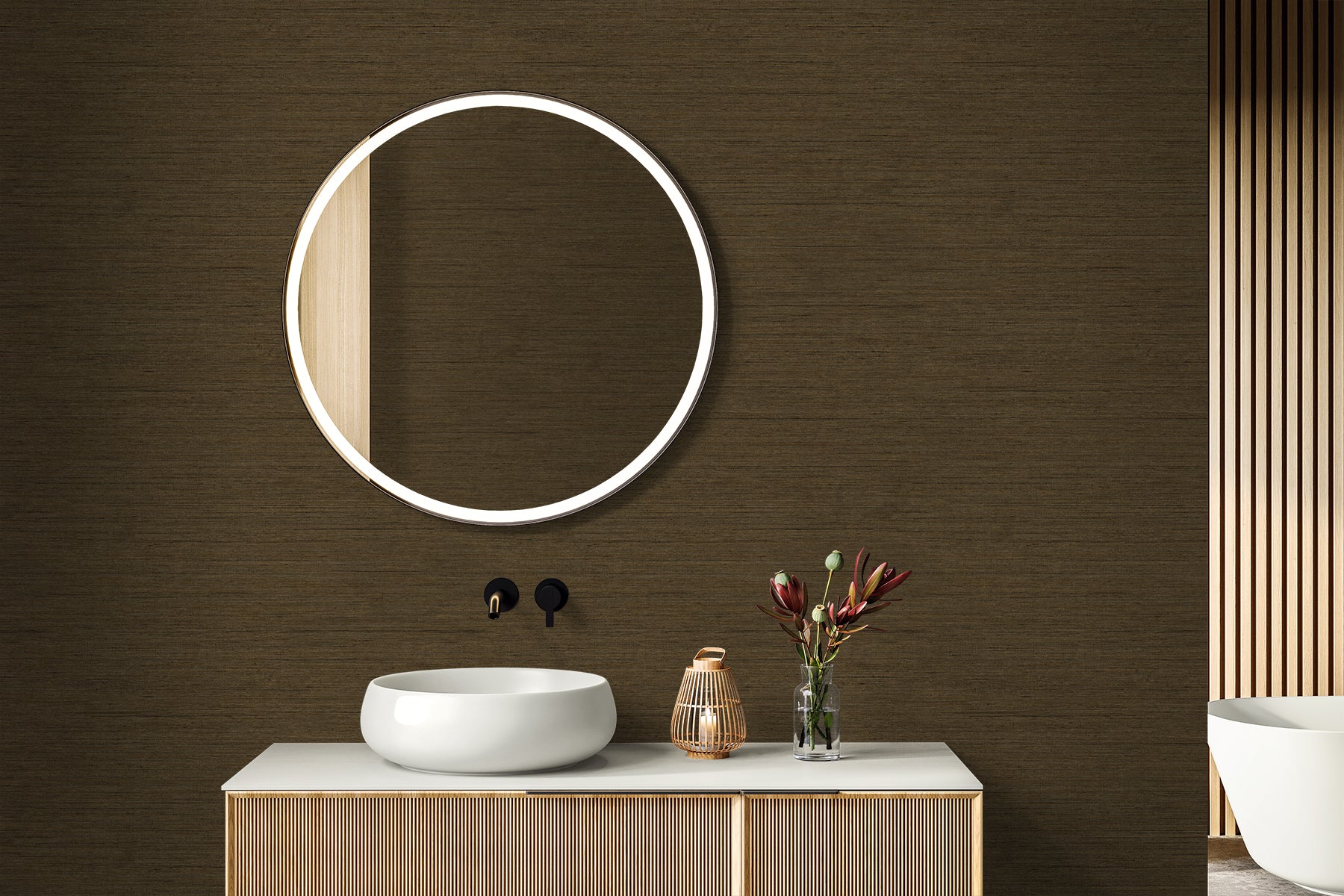 Threaded wallpaper in coffee color - pattern number RA40901 - by Seabrook in the Raffia collection