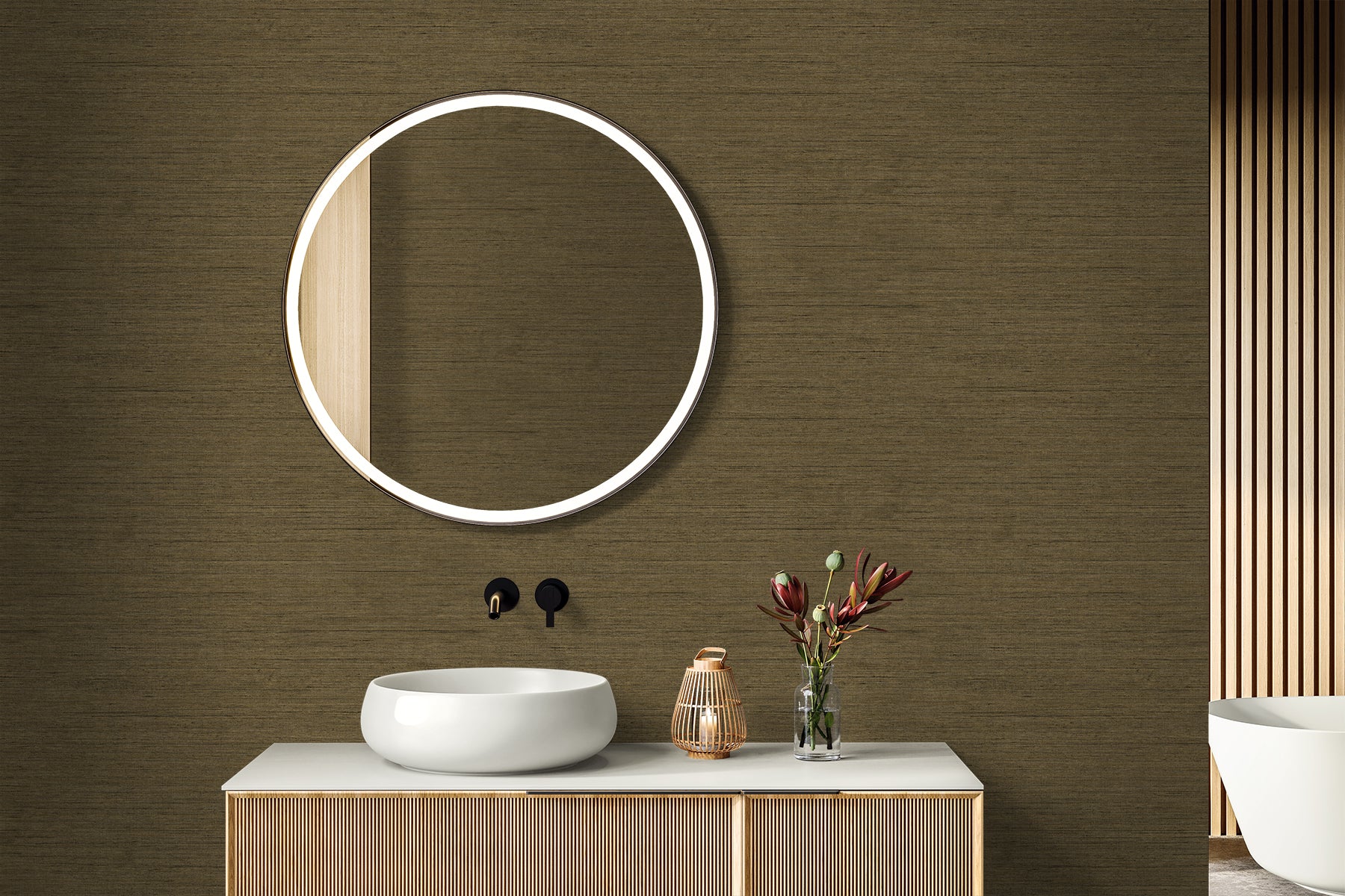 Threaded wallpaper in chocolate color - pattern number RA40906 - by Seabrook in the Raffia collection