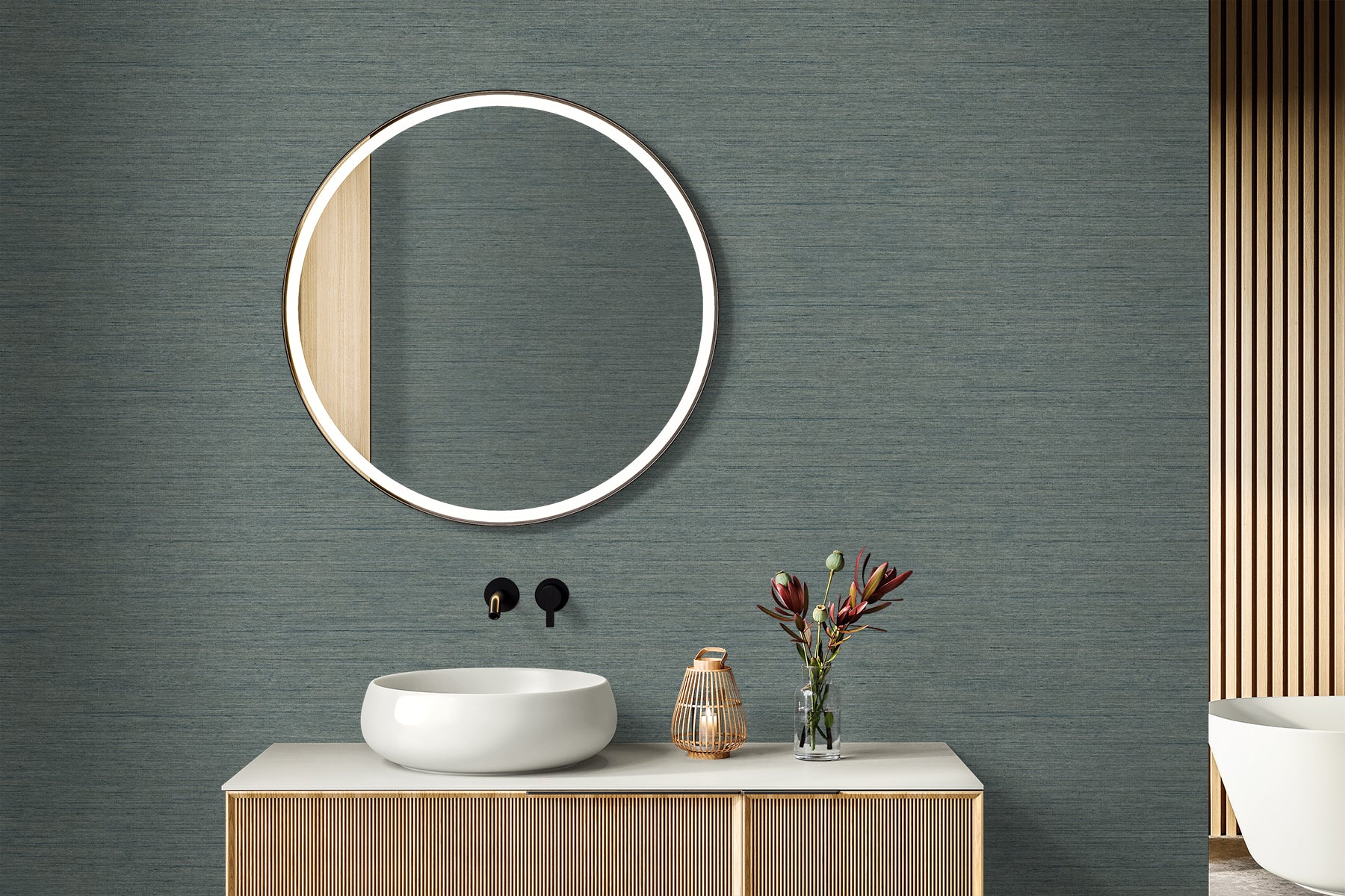 Threaded wallpaper in aerial blue color - pattern number RA40909 - by Seabrook in the Raffia collection