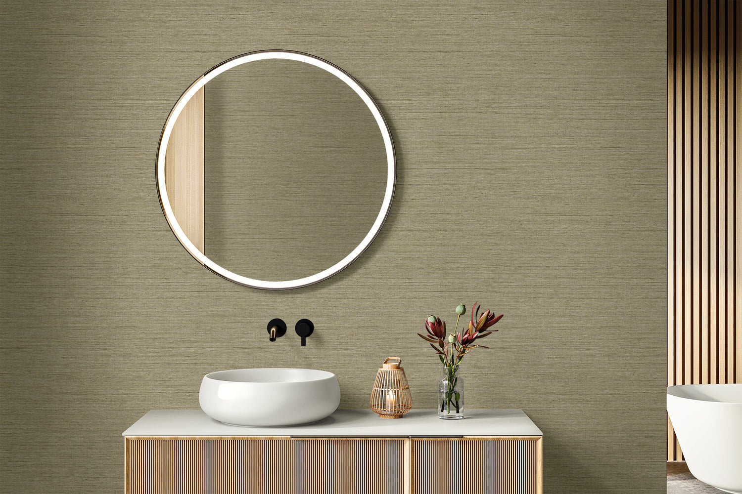 Threaded wallpaper in oyster color - pattern number RA40911 - by Seabrook in the Raffia collection