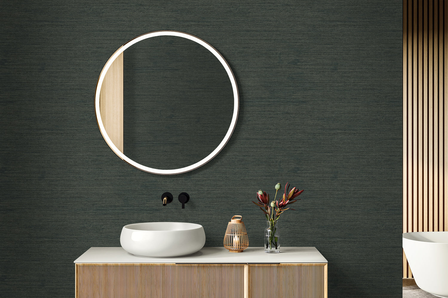 Threaded wallpaper in stormy lake color - pattern number RA40916 - by Seabrook in the Raffia collection