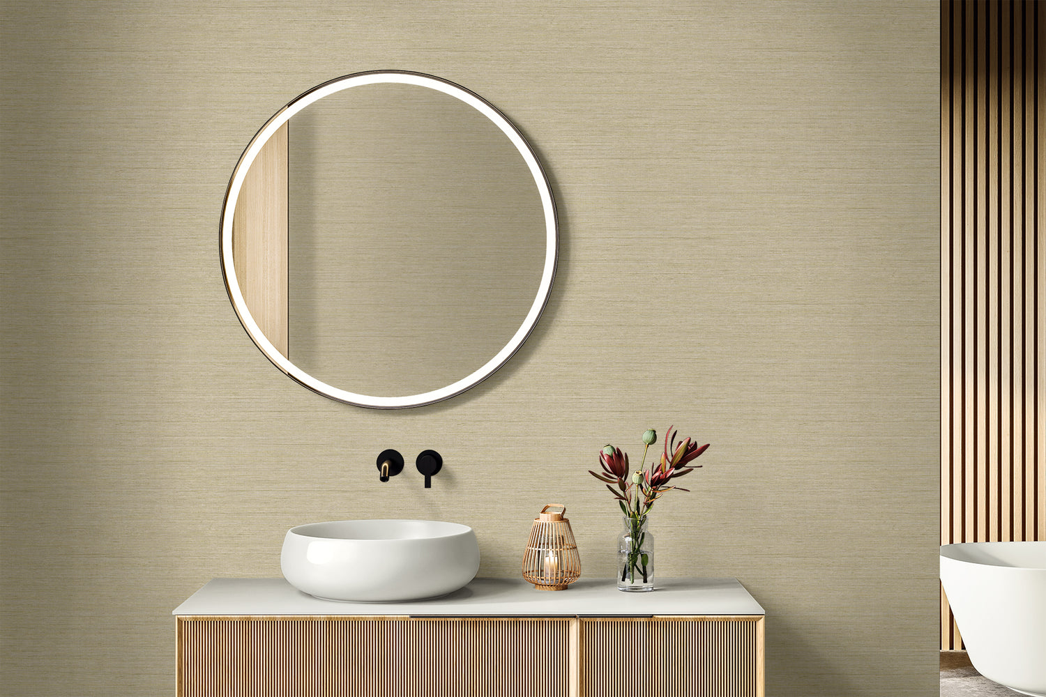 Threaded wallpaper in parchment color - pattern number RA40917 - by Seabrook in the Raffia collection