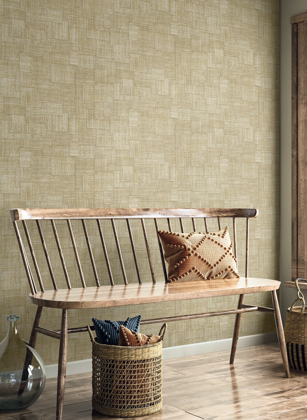 Woven Blocks wallpaper in dune color - pattern number RA41705 - by Seabrook in the Raffia collection