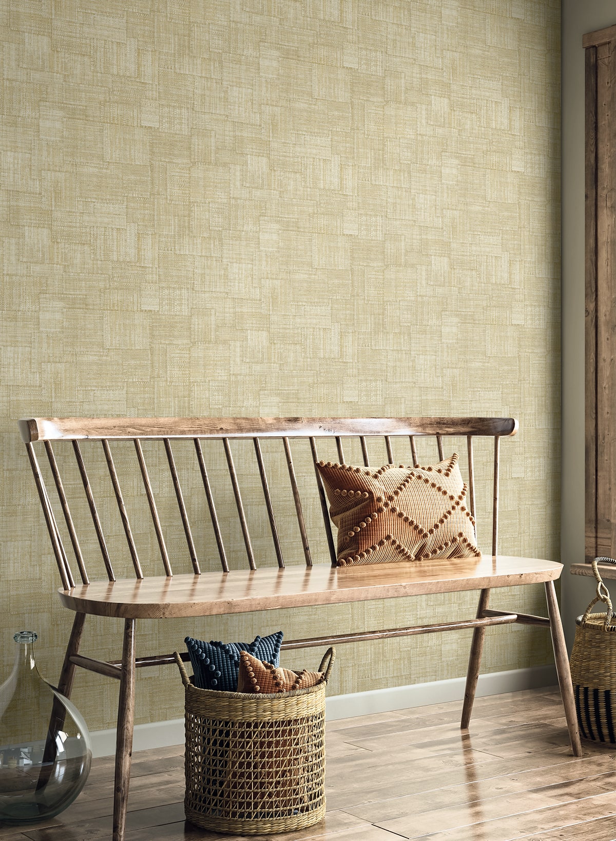 Woven Blocks wallpaper in parchment color - pattern number RA41714 - by Seabrook in the Raffia collection