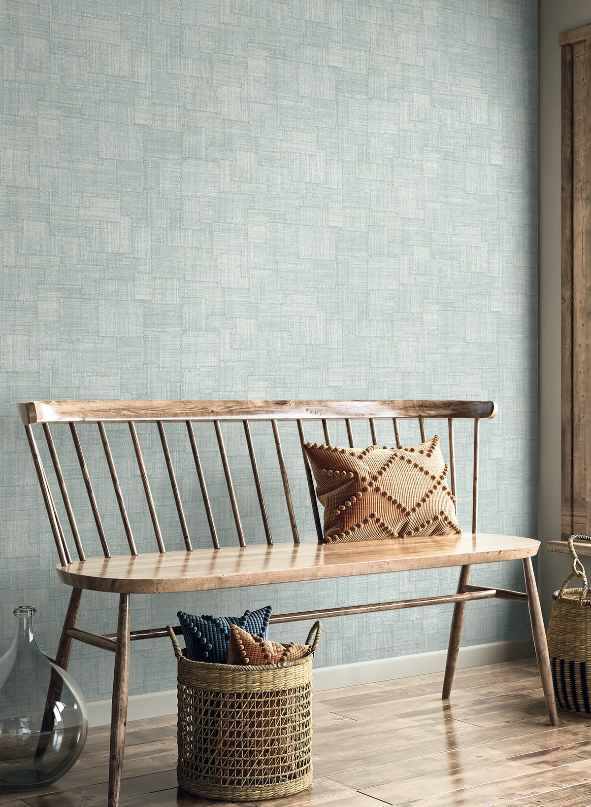 Woven Blocks wallpaper in sky blue color - pattern number RA41716 - by Seabrook in the Raffia collection
