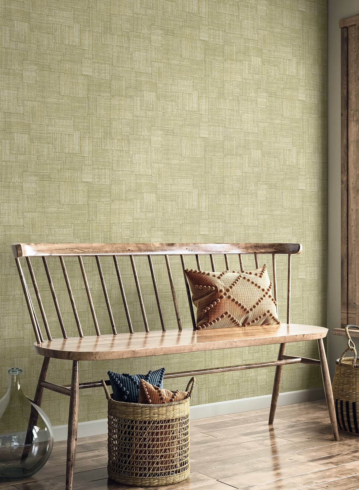 Woven Blocks wallpaper in straw green color - pattern number RA41717 - by Seabrook in the Raffia collection