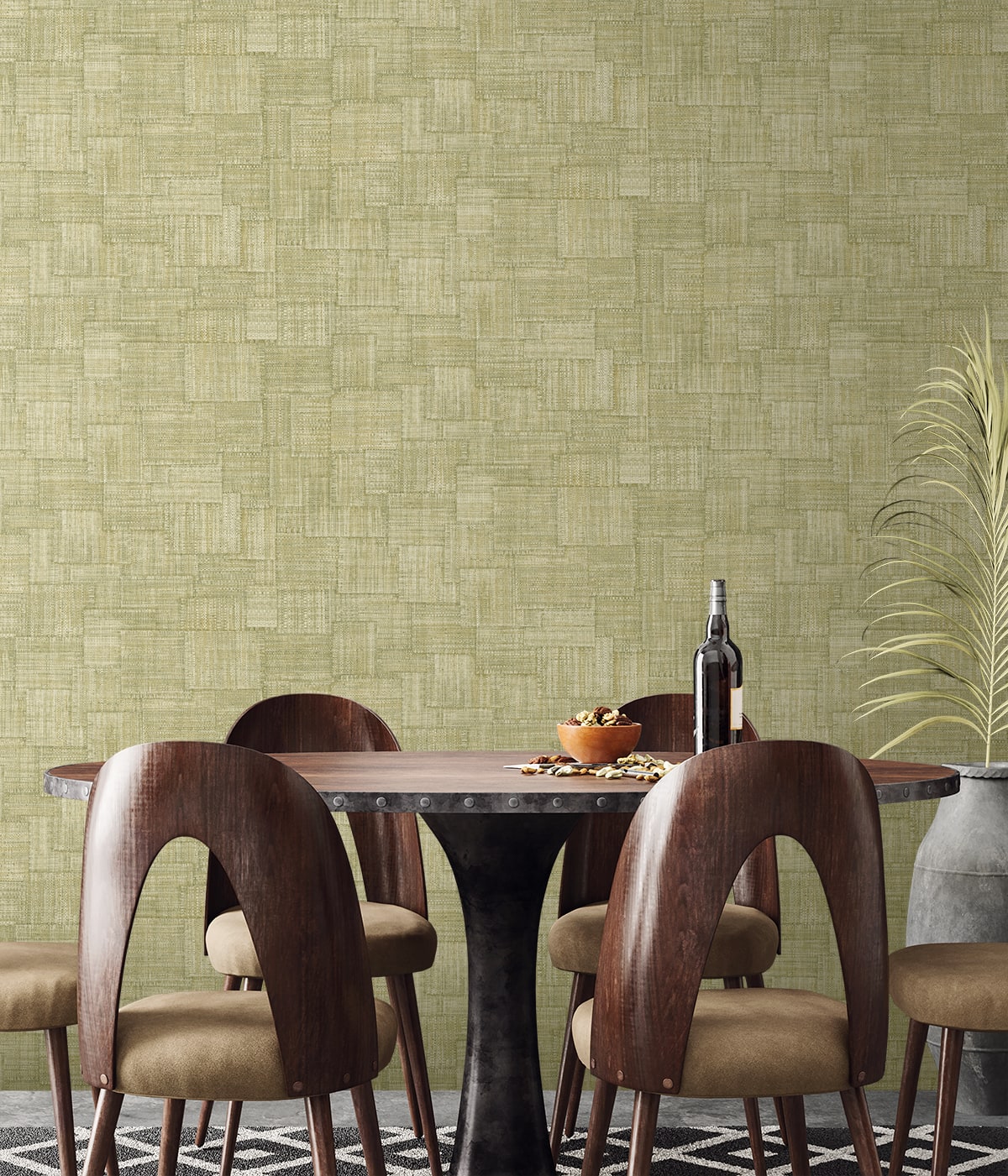 Woven Blocks wallpaper in straw green color - pattern number RA41717 - by Seabrook in the Raffia collection