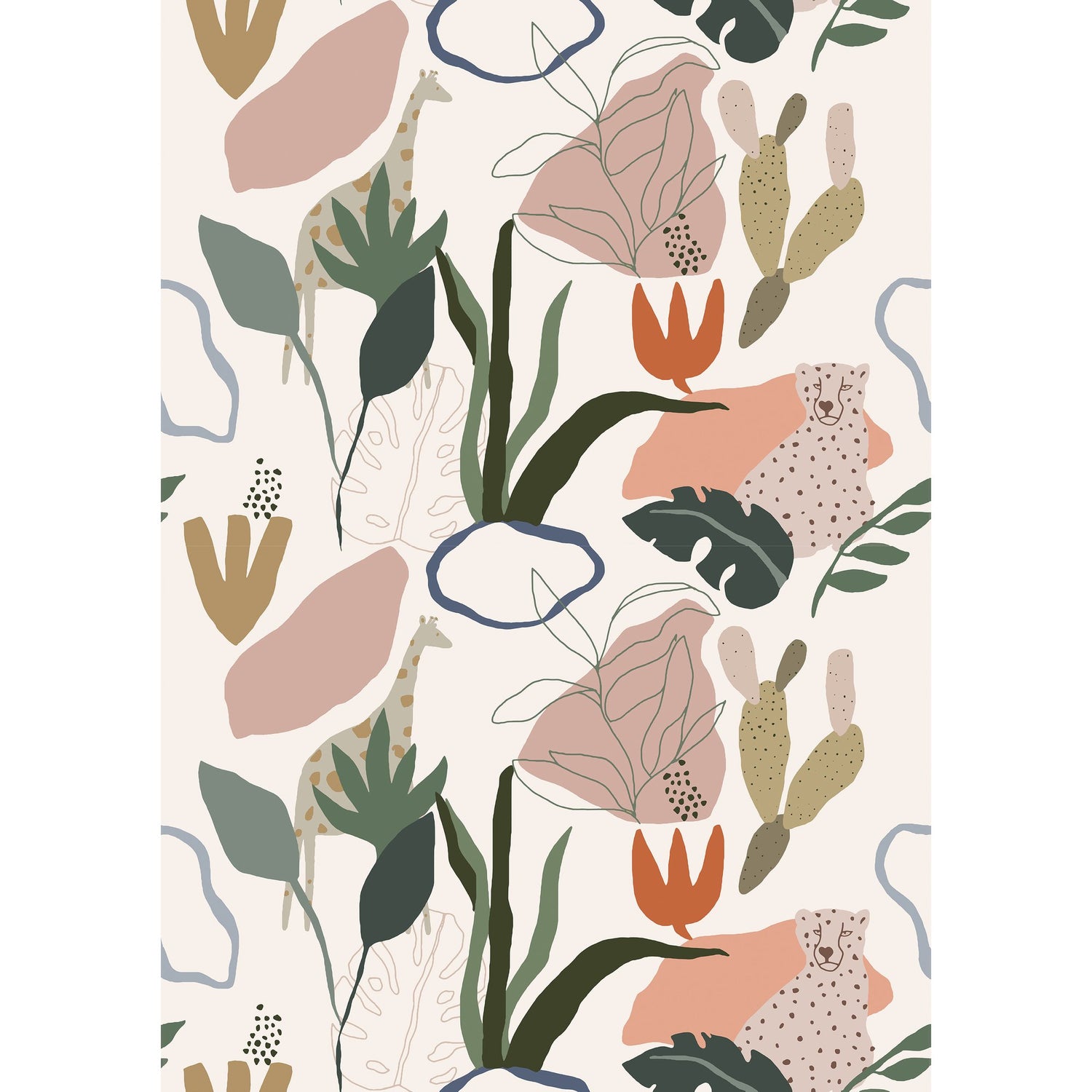 Safari 4 Panel Mural in pink color - pattern number RB246 - by Grandeco in the Day Dreamers collection