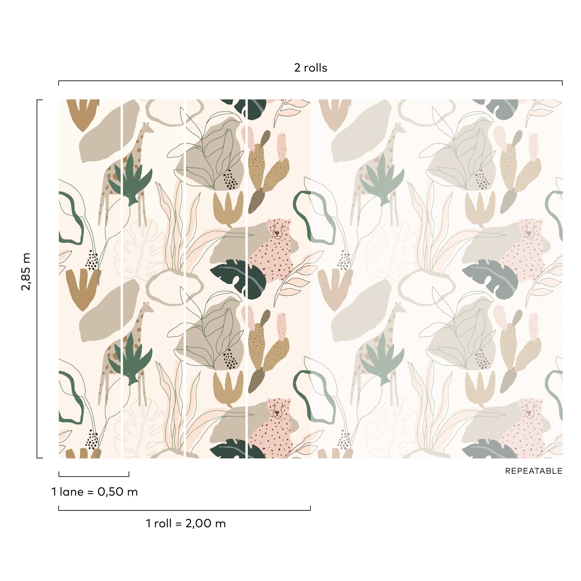 Safari 4 Panel Mural in beige color - pattern number RB247 - by Grandeco in the Day Dreamers collection