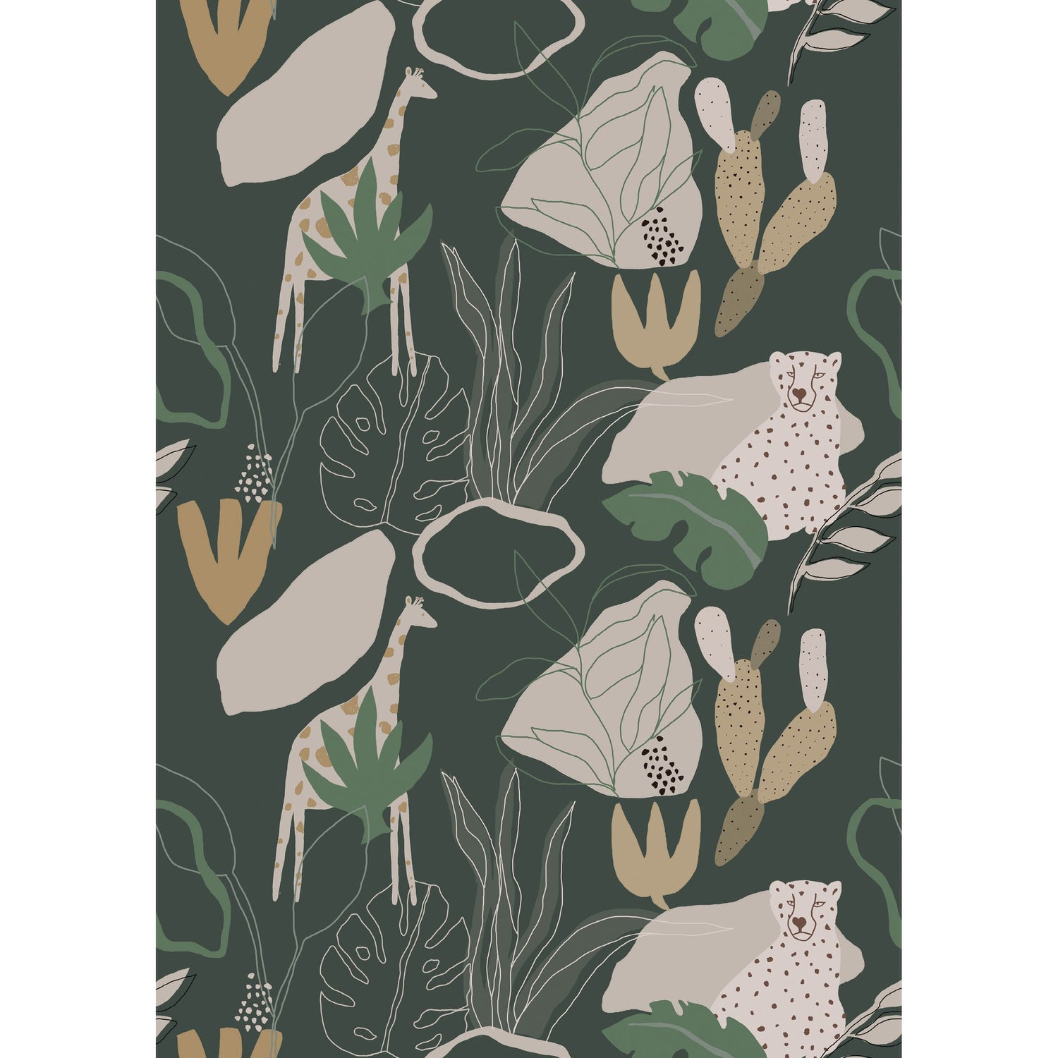 Safari 4 Panel Mural in green color - pattern number RB248 - by Grandeco in the Day Dreamers collection