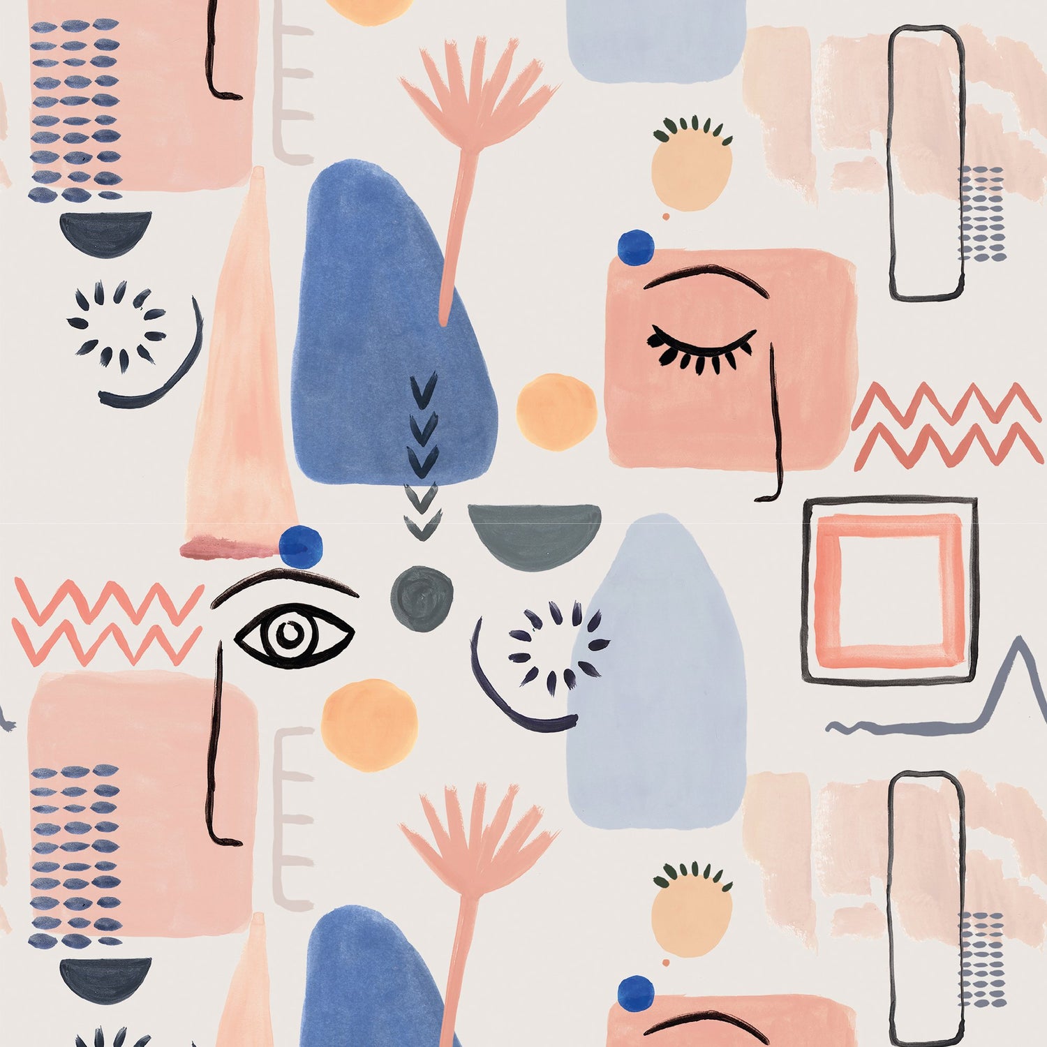 Abstract 4 Panel Mural in multi-colored color - pattern number RB249 - by Grandeco in the Day Dreamers collection